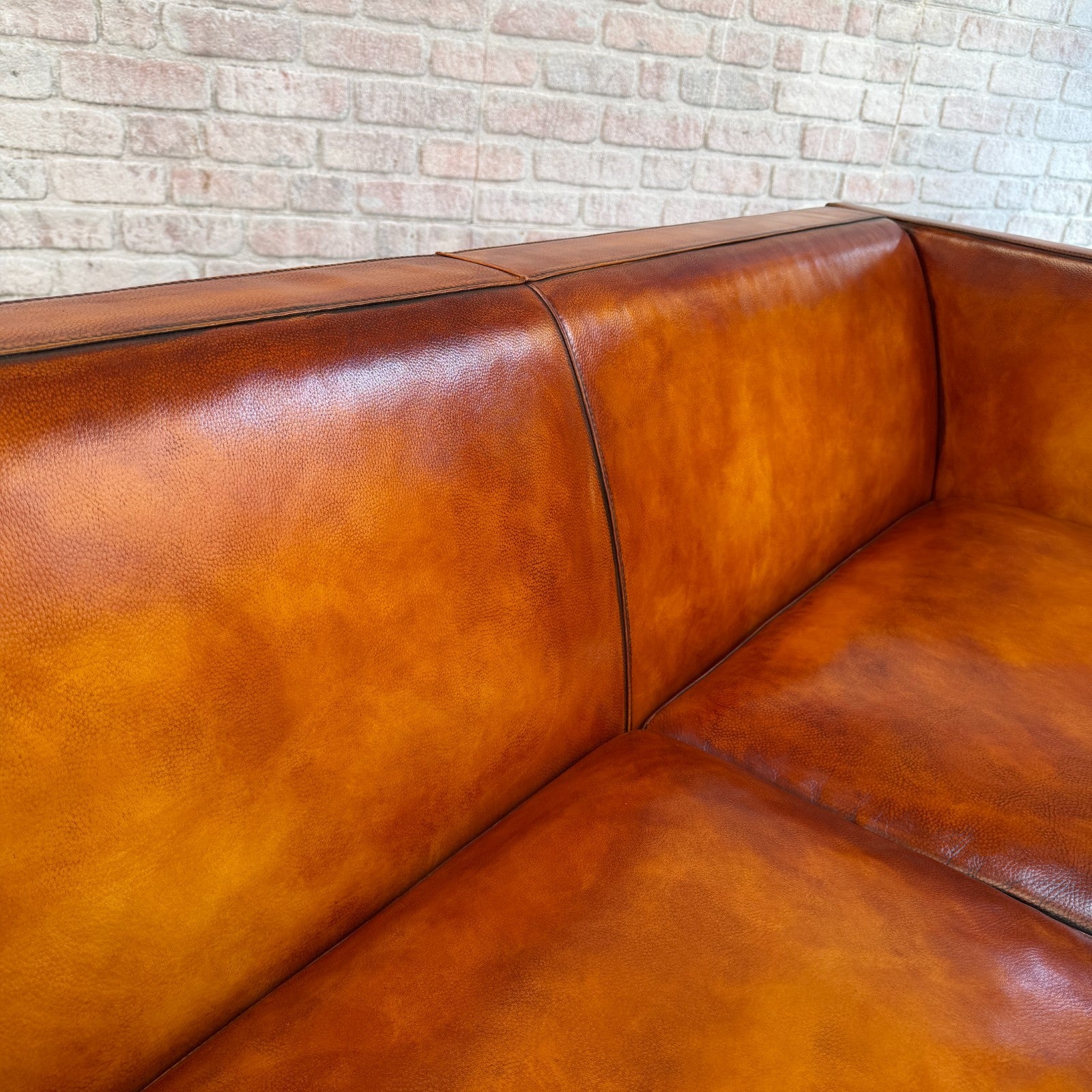 Long Vintage Danish Mogens Hansen Two Seater Light Tan Leather Sofa