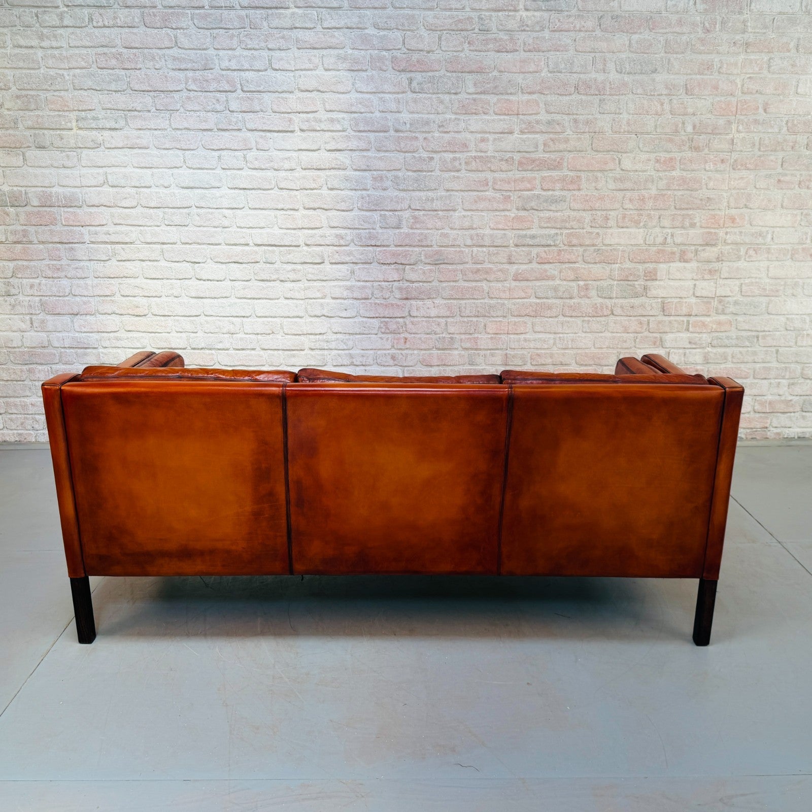 Vintage 1970s Thams Kvalitet Danish Cognac Hand-Dyed Leather Three Seater Sofa