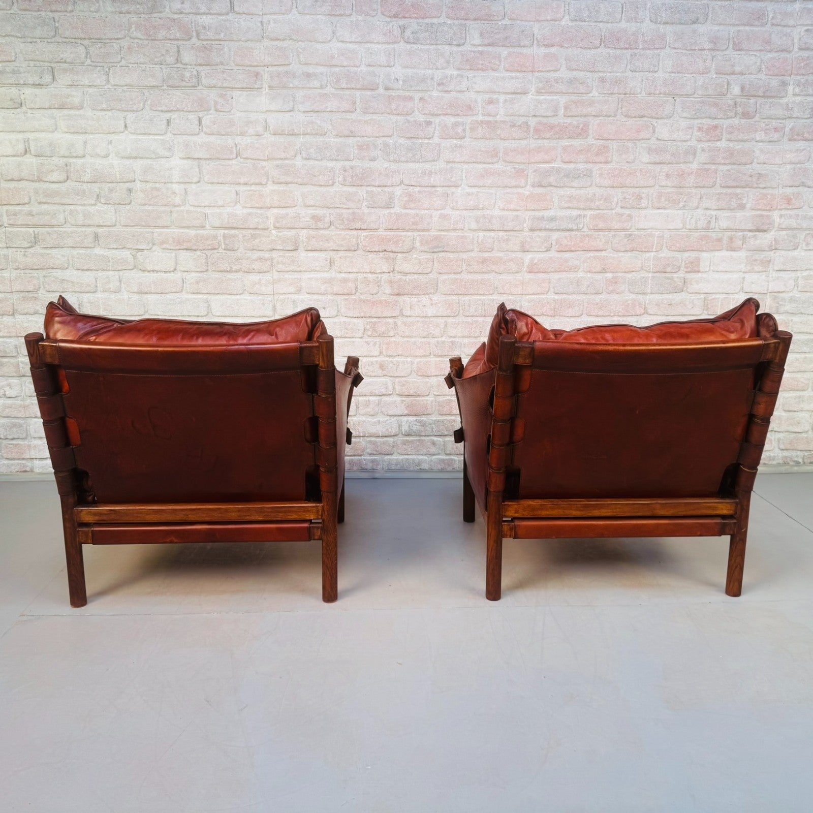 Vintage Swedish 60s Arne Norell “Ilona” Tan Leather Sofa & Pair of Safari Chairs
