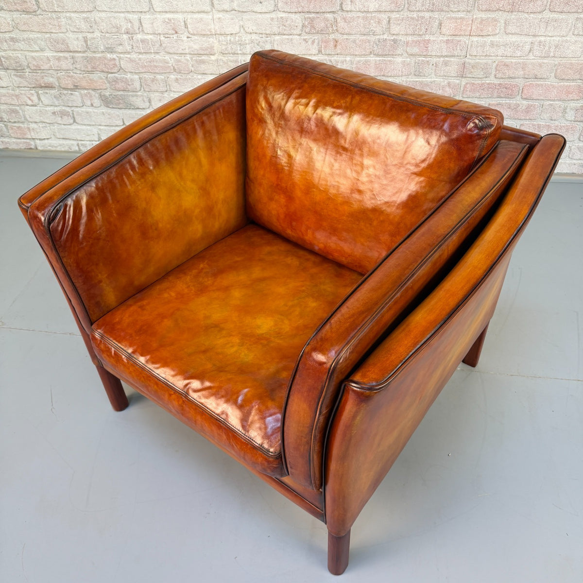 Vintage Danish Tan Leather Armchair – Hand Dyed Beautiful Patina