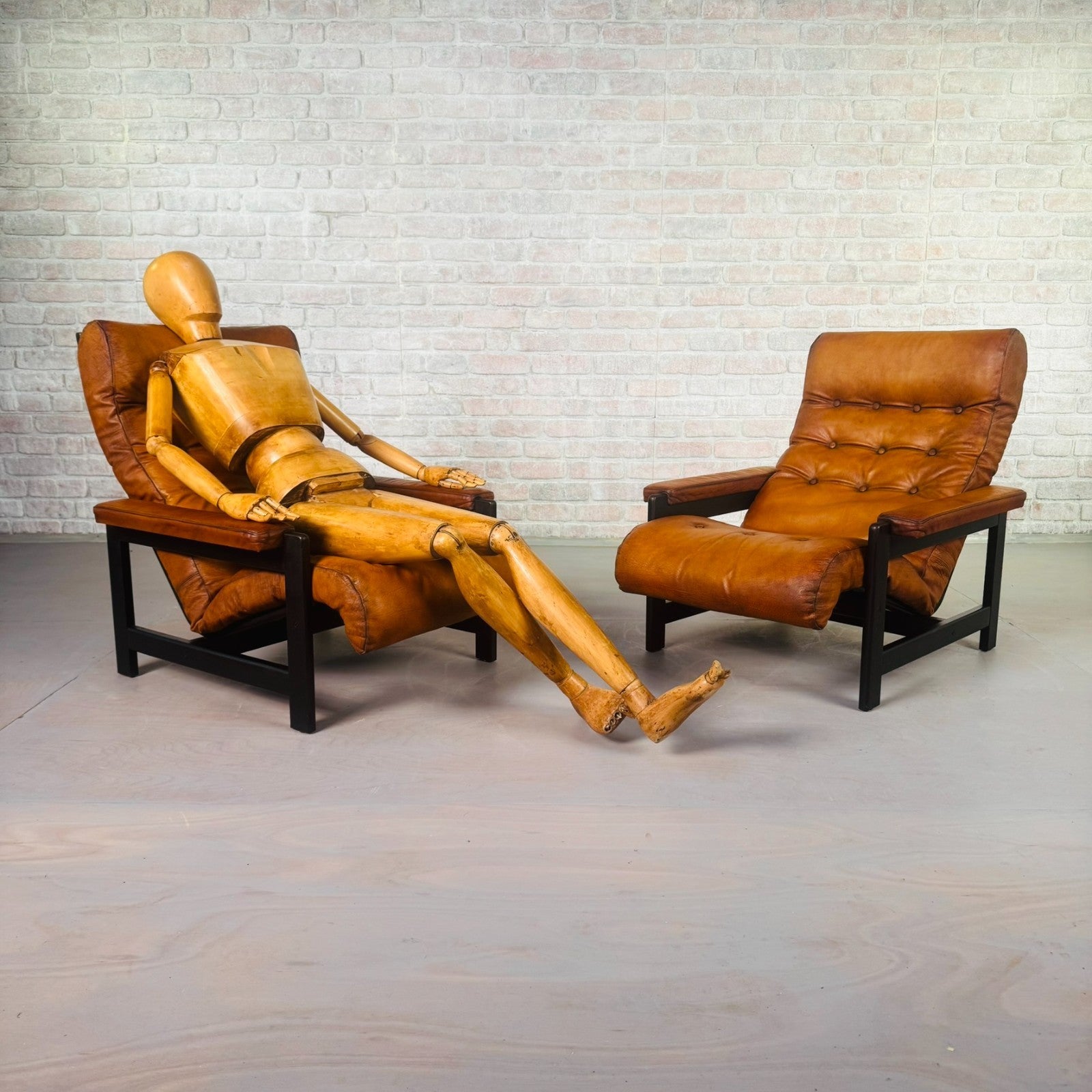 Vintage Danish Tan Leather Lounge Chairs – Solid Beech Frame