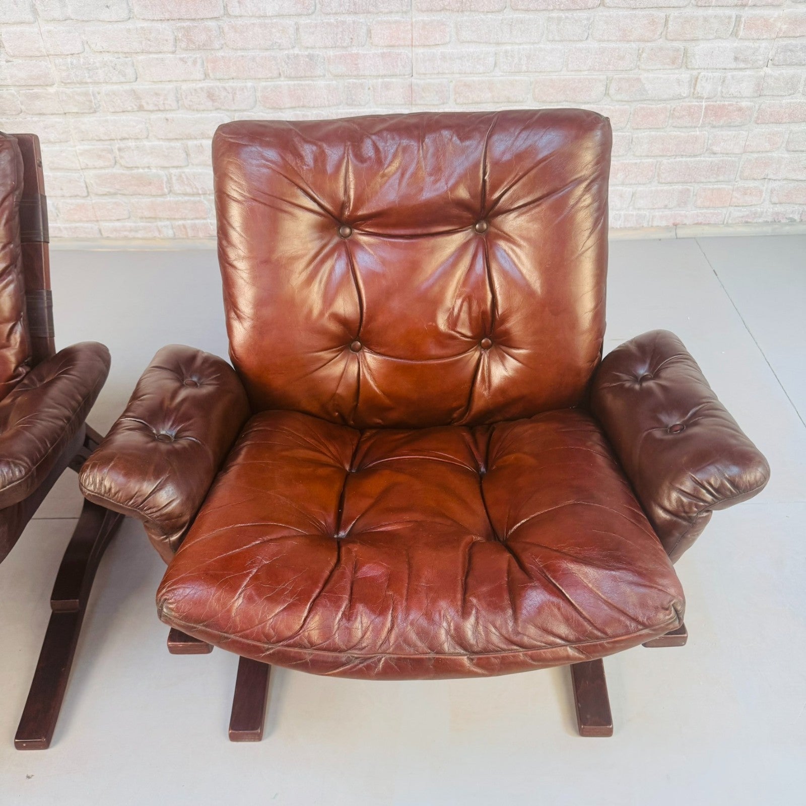 Pair of  1970s Danish ‘Skyline’ Brown Leather Armchairs by Hove Møbler