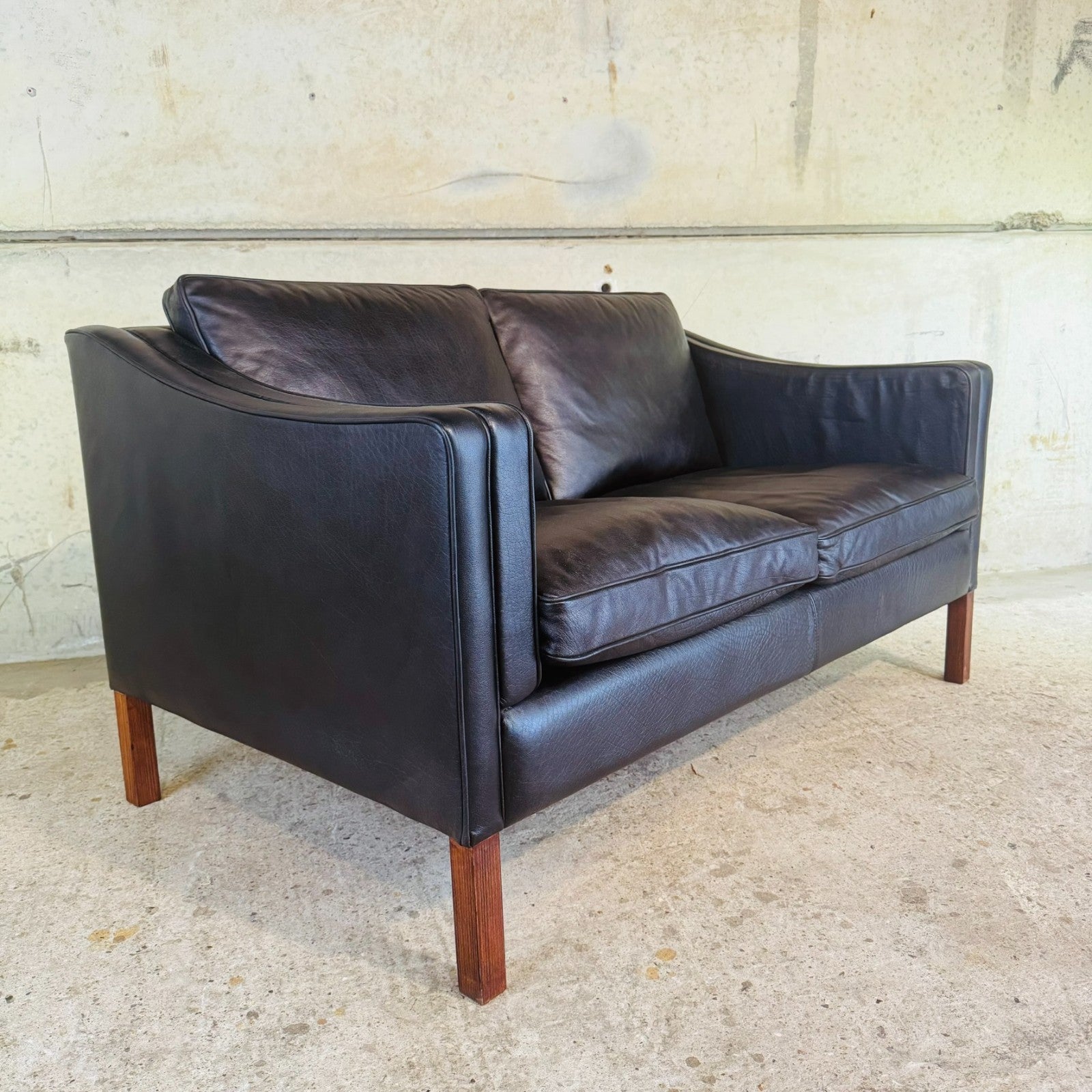Vintage Danish Two-Seater Black Leather Sofa by Stouby – Stylish