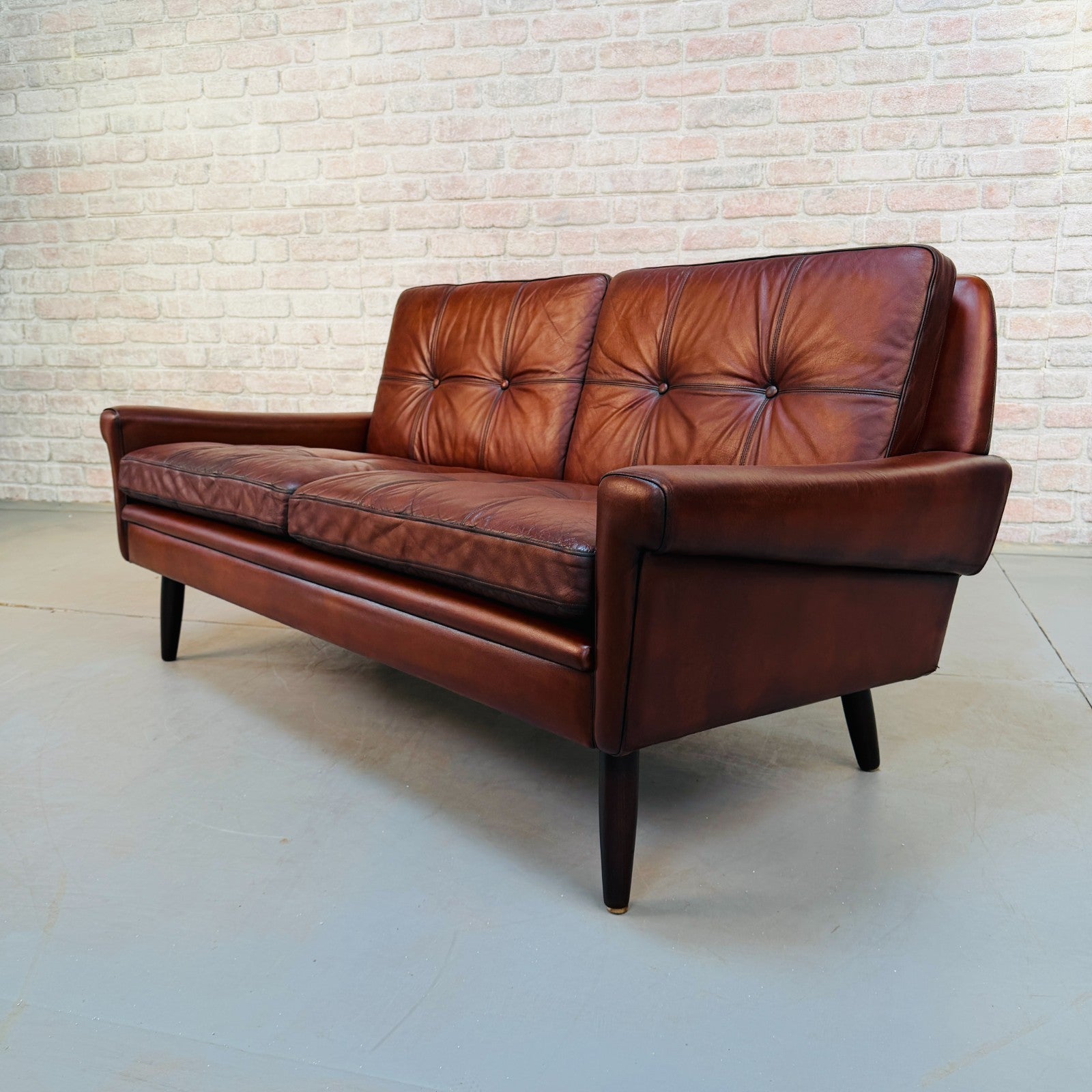 Vintage 1970s Svend Skipper Brown Leather Two-Seater Sofa