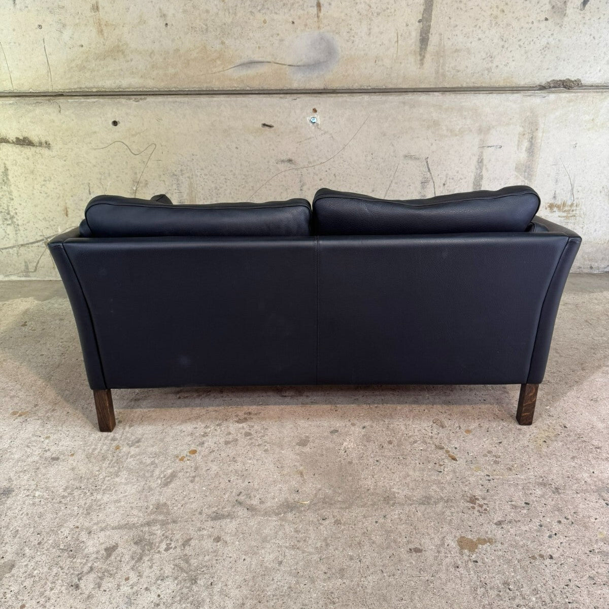 Vintage Danish Mogens Hansen Two-Seater Black Leather Sofa