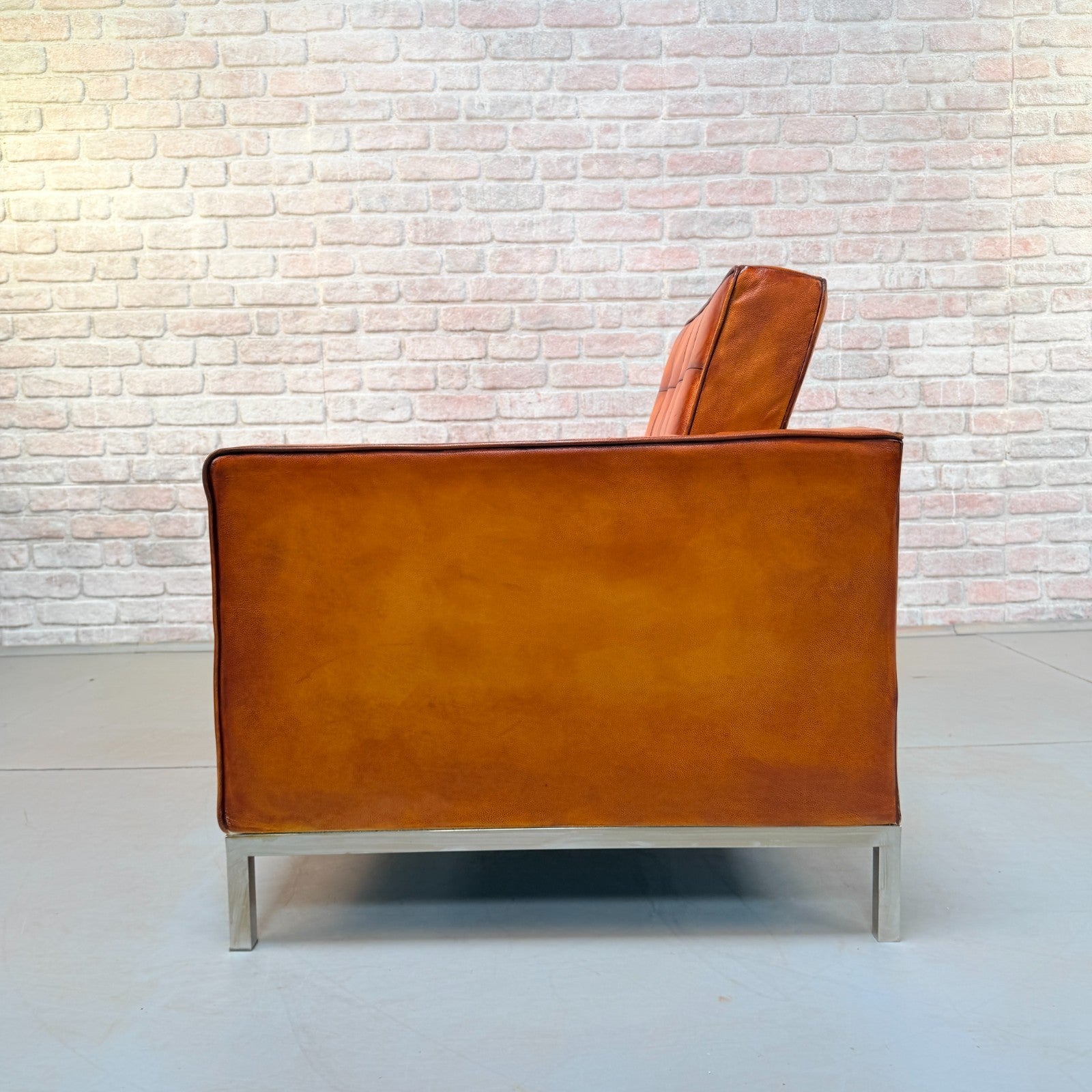 Vintage Florence Knoll Style Tan  Leather Armchair
