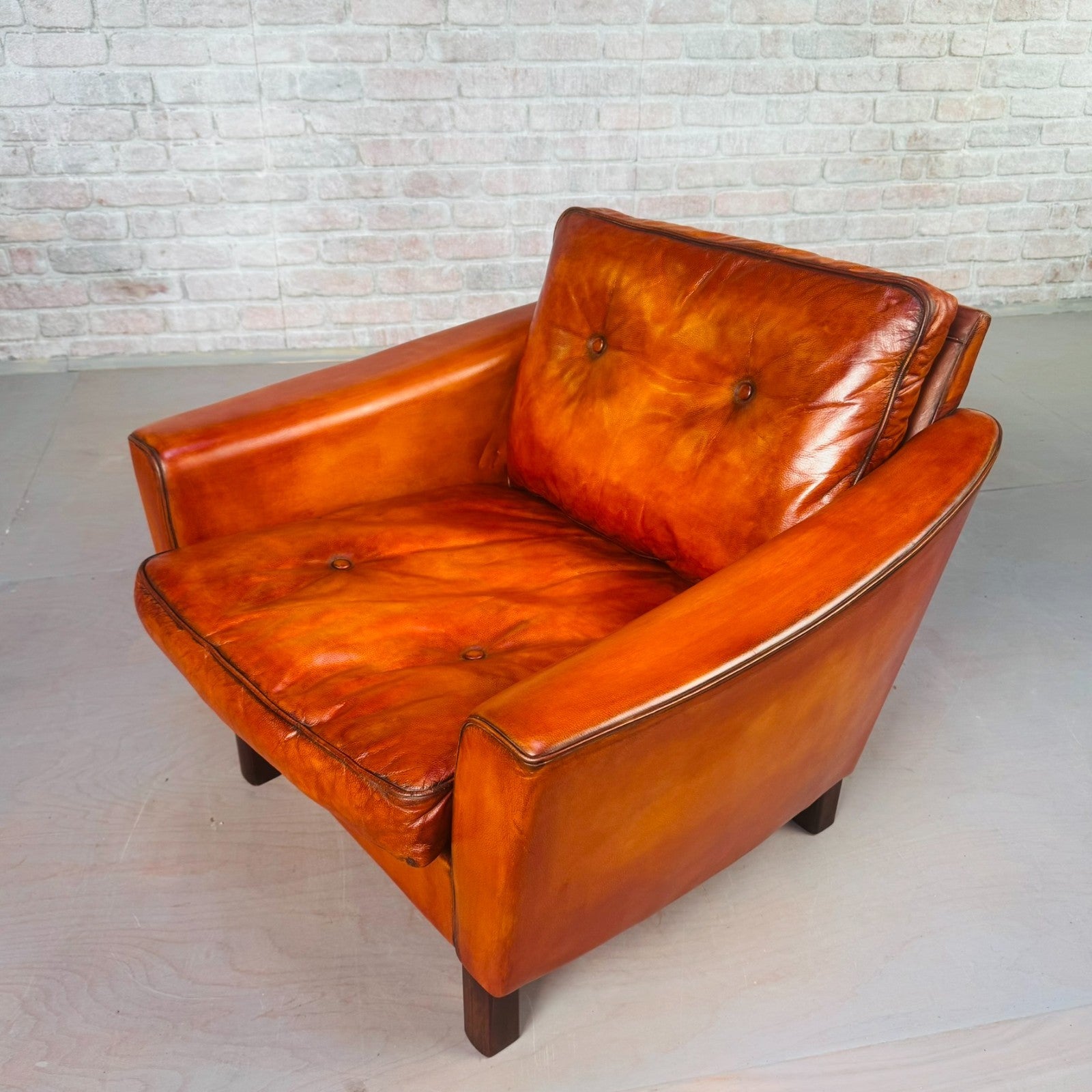 Vintage Danish Cognac Leather Armchair – Curved Arms