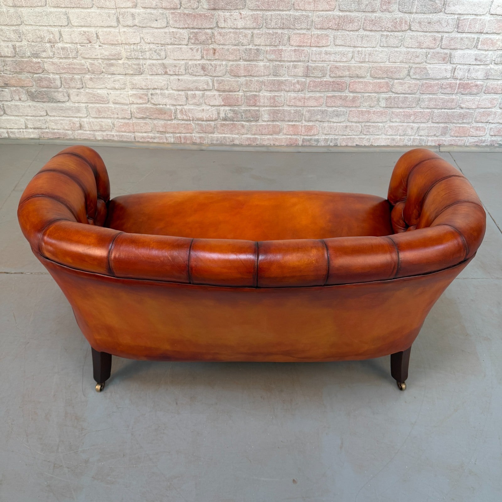 Vintage Neat Chesterfield Tan Hand-Dyed Leather Two Seater Sofa