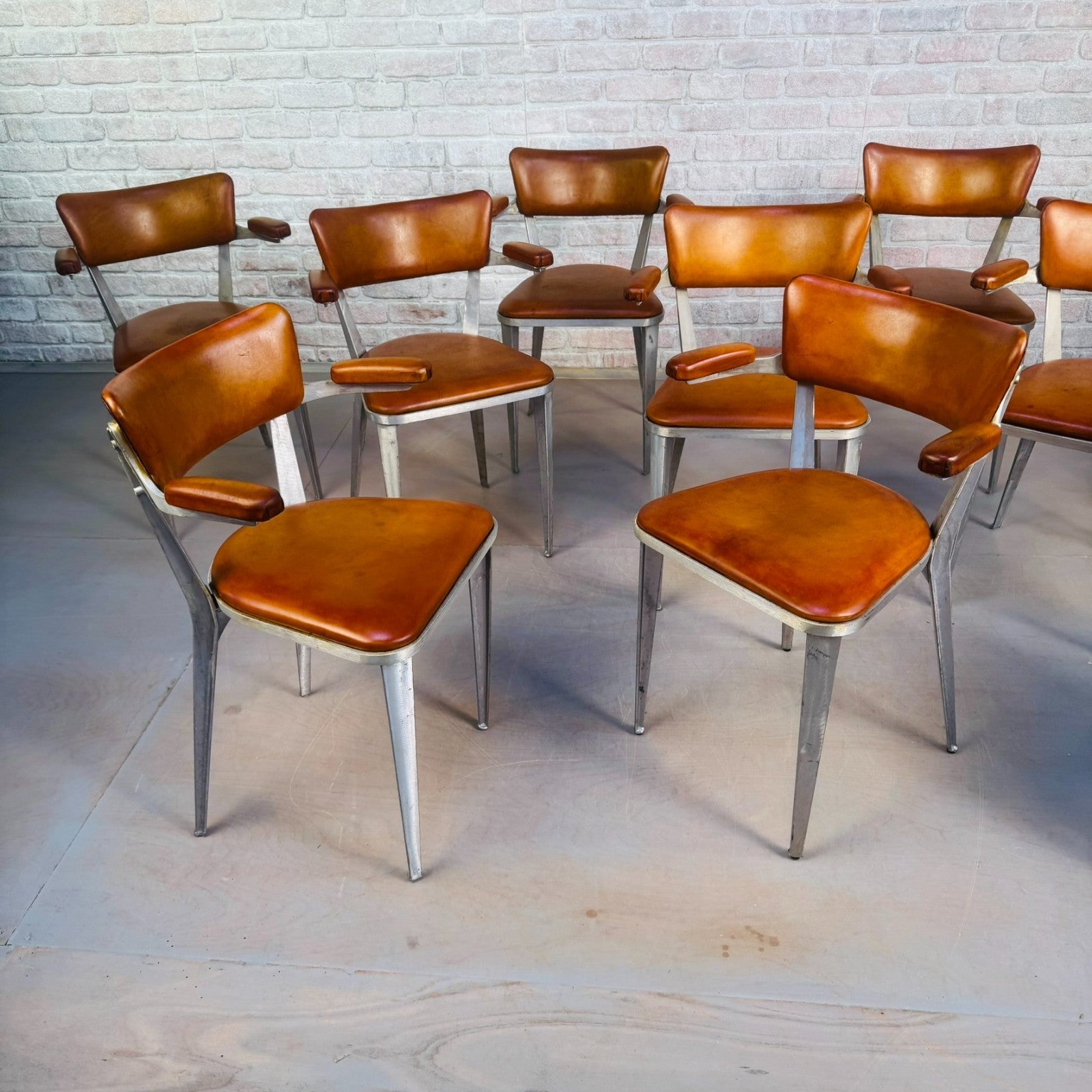 Set of 10 Ernest Race BA3 Dining Chairs – Tan Leather Mid-Century Modern Icons