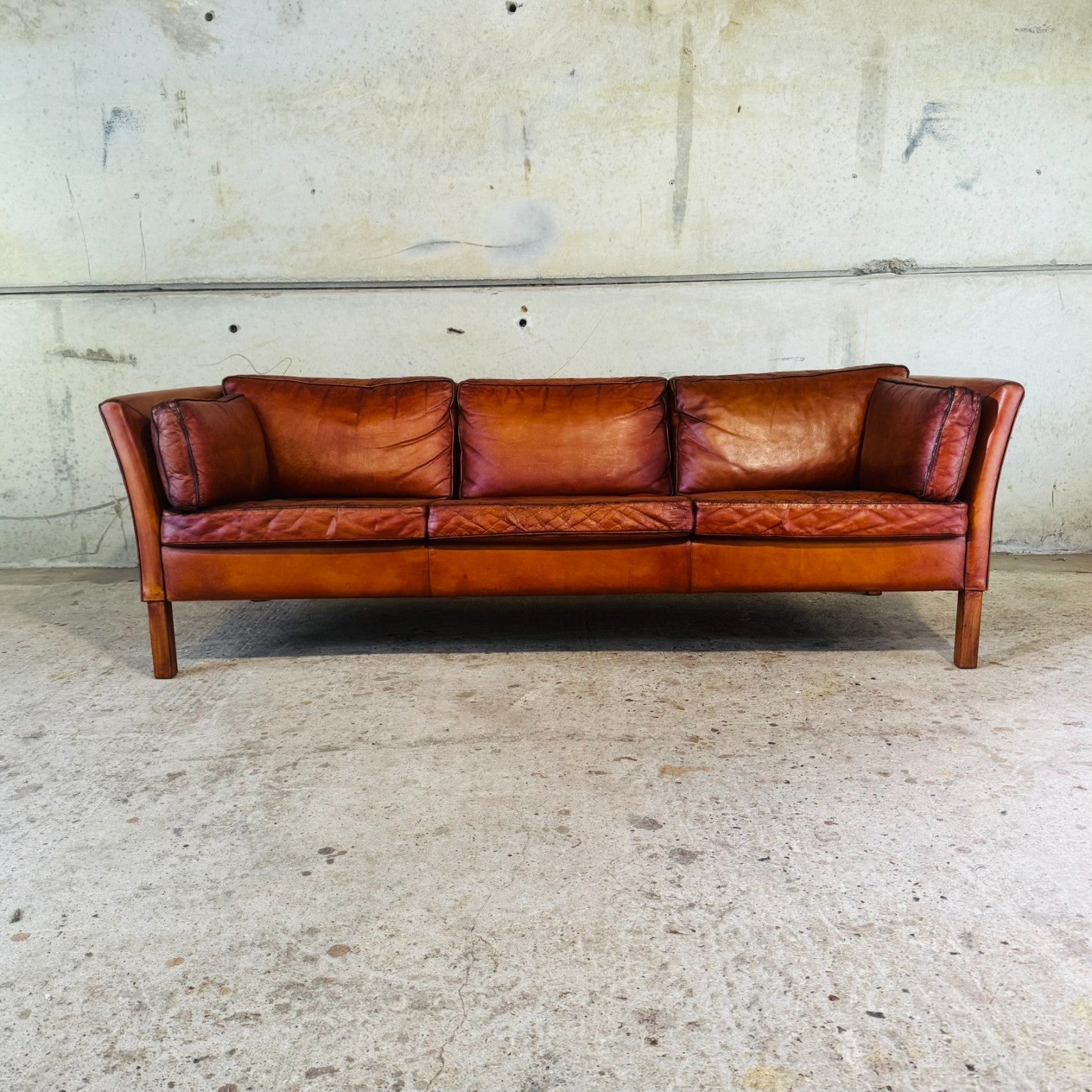 Stylish Danish 1970s Three-Seater Sofa in Cognac Leather