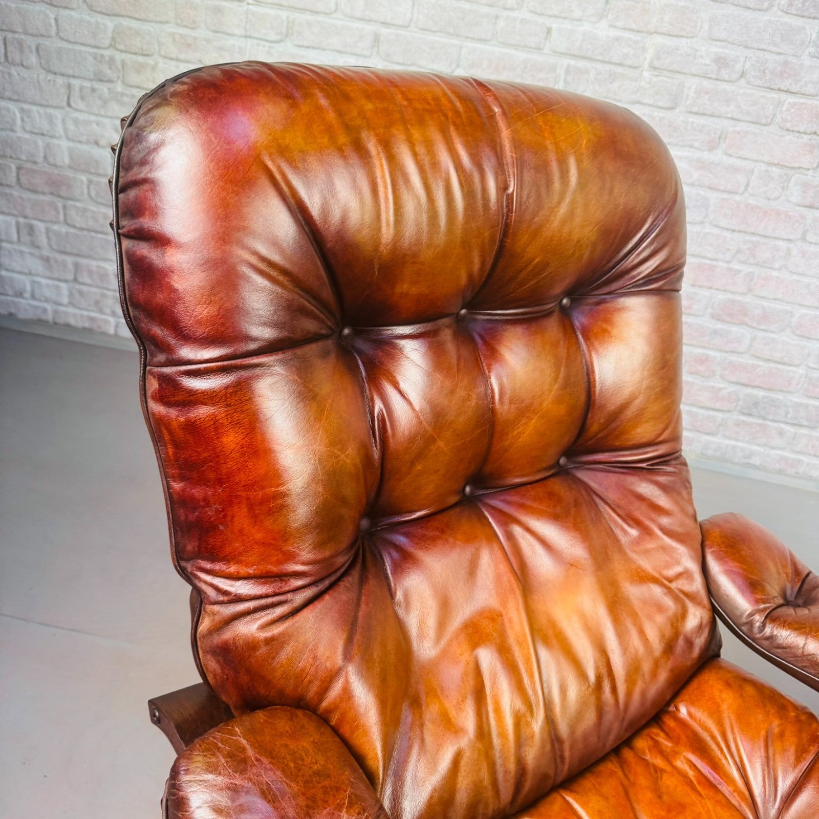 Pair of Vintage Danish Tan Leather Swivel Chairs  Stylish