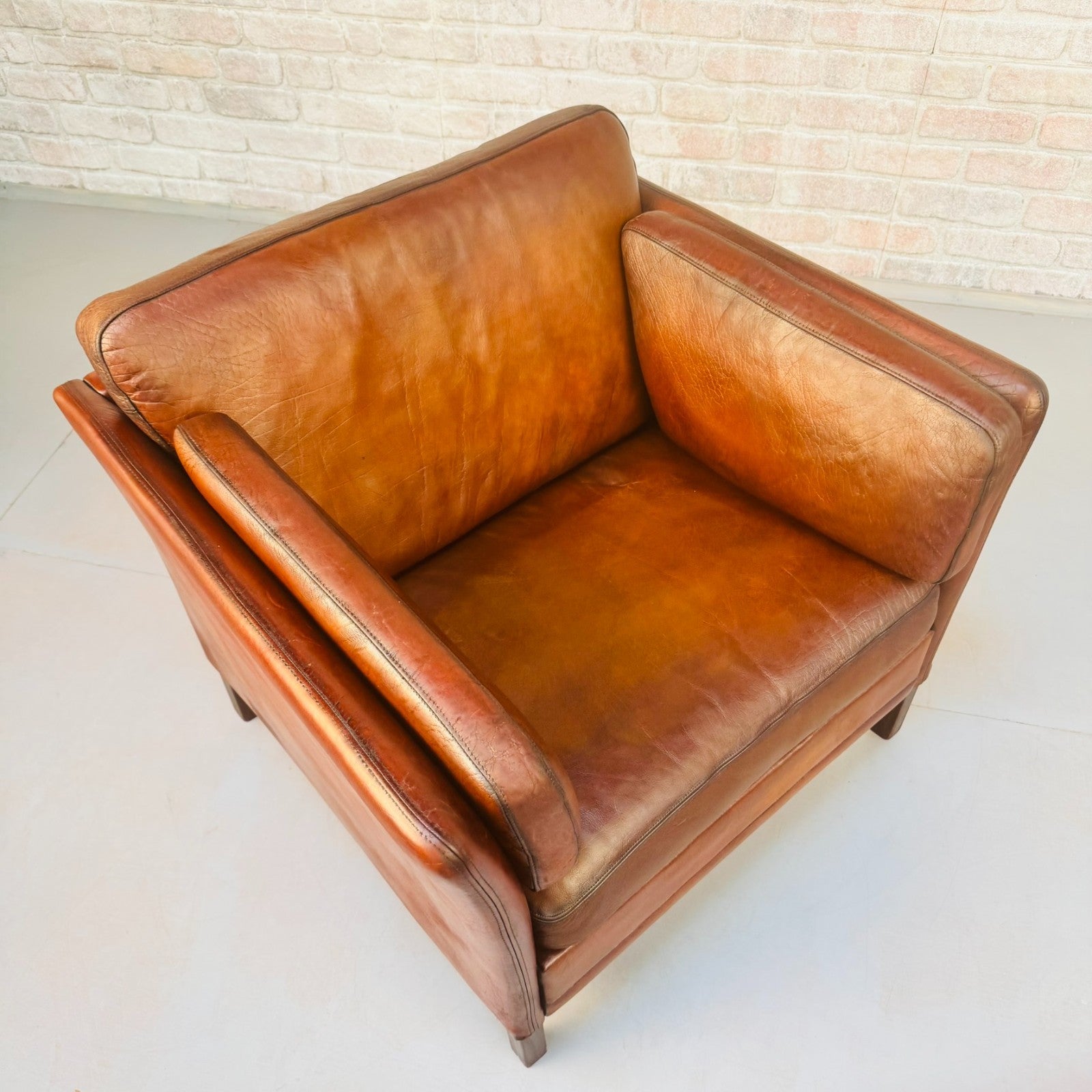 Vintage 1970s Danish Buffalo Leather Armchair | Hand Dyed Tan Leather
