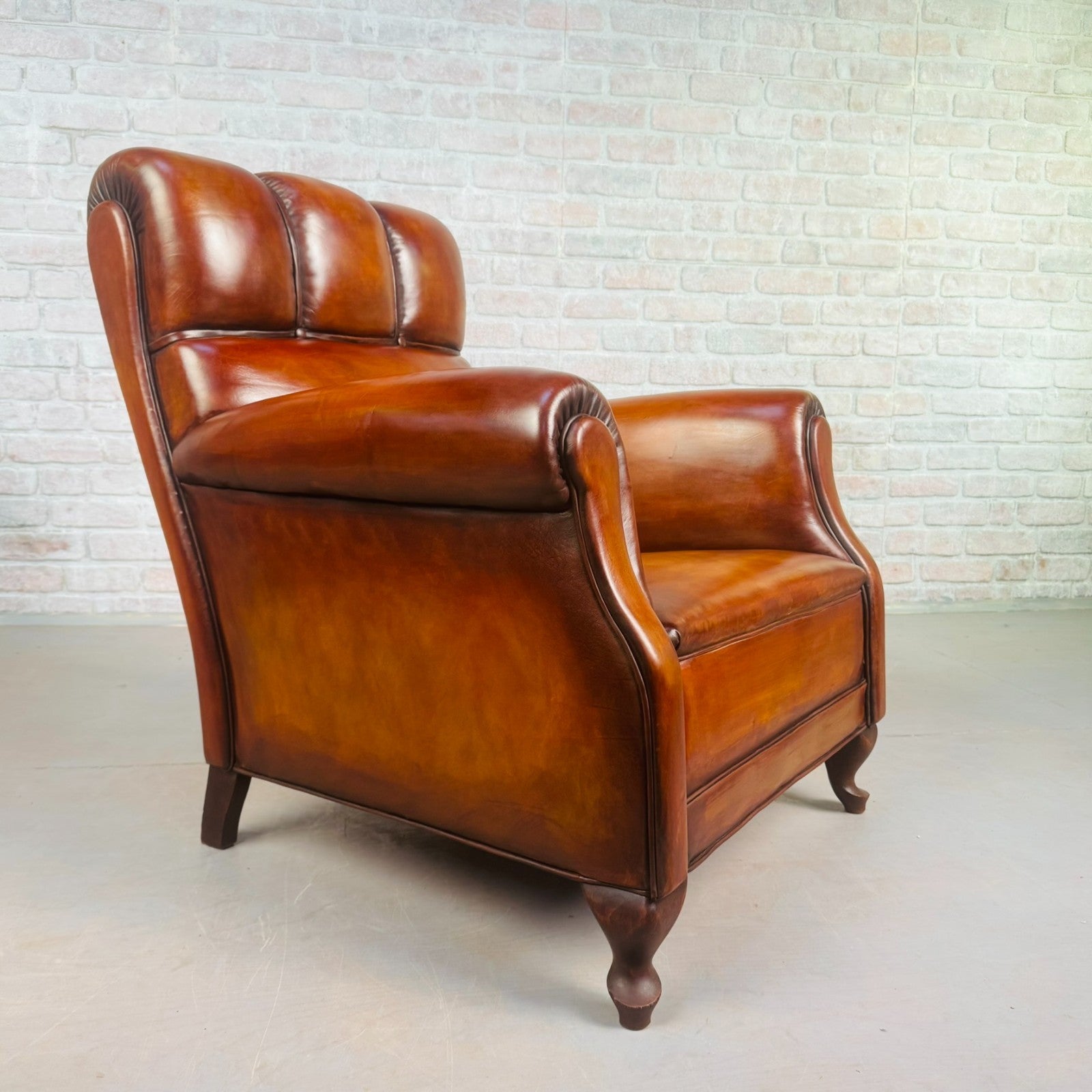 Vintage Danish High Back Tan Leather Armchair