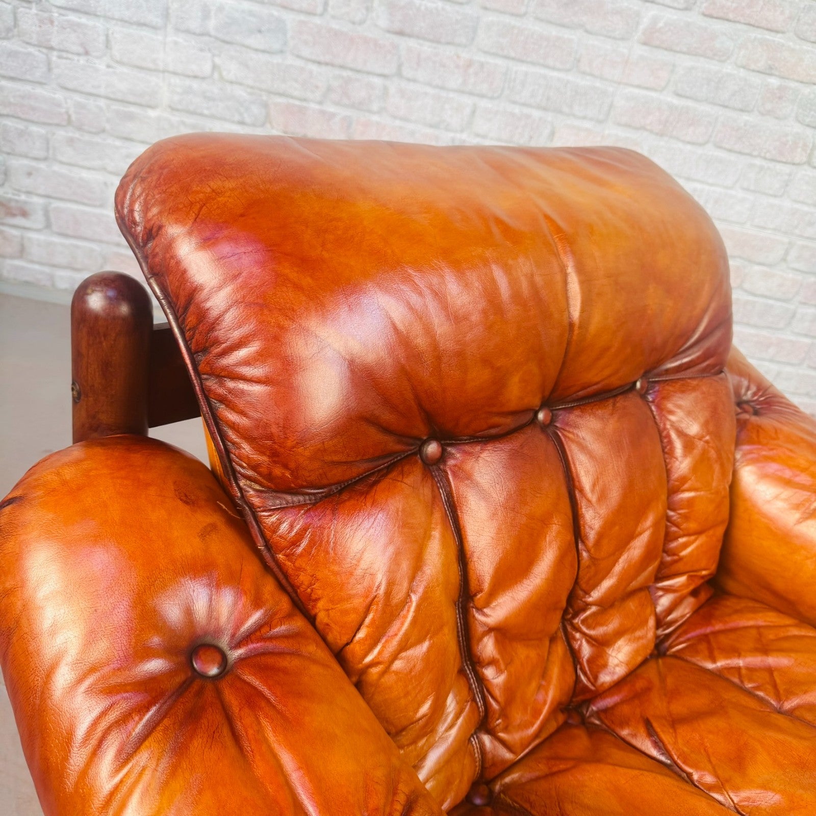 Vintage Swedish Cognac Leather Armchair Mid Century Scandinavian Lounge Chair