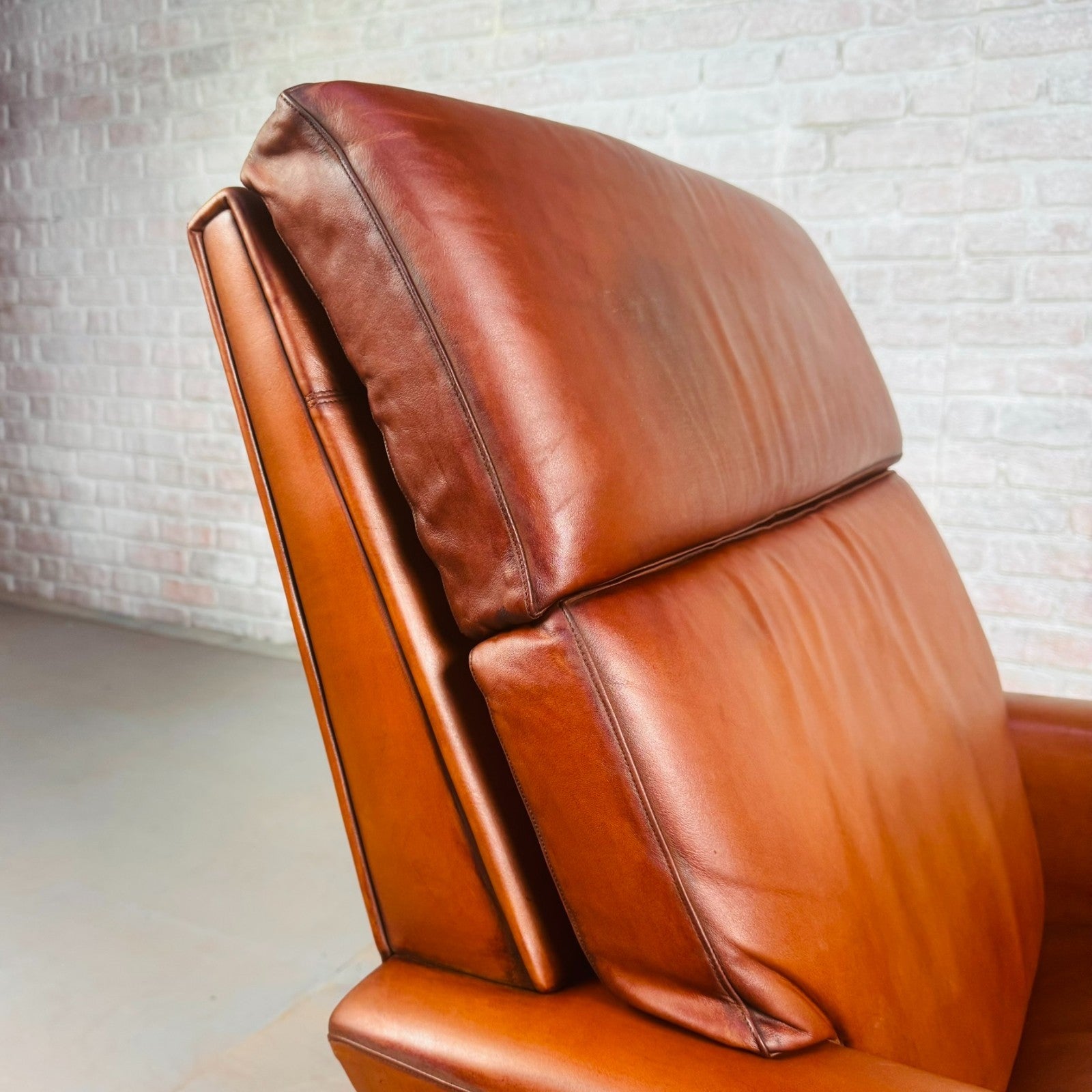 Vintage Danish Tan Leather Swivel Armchair
