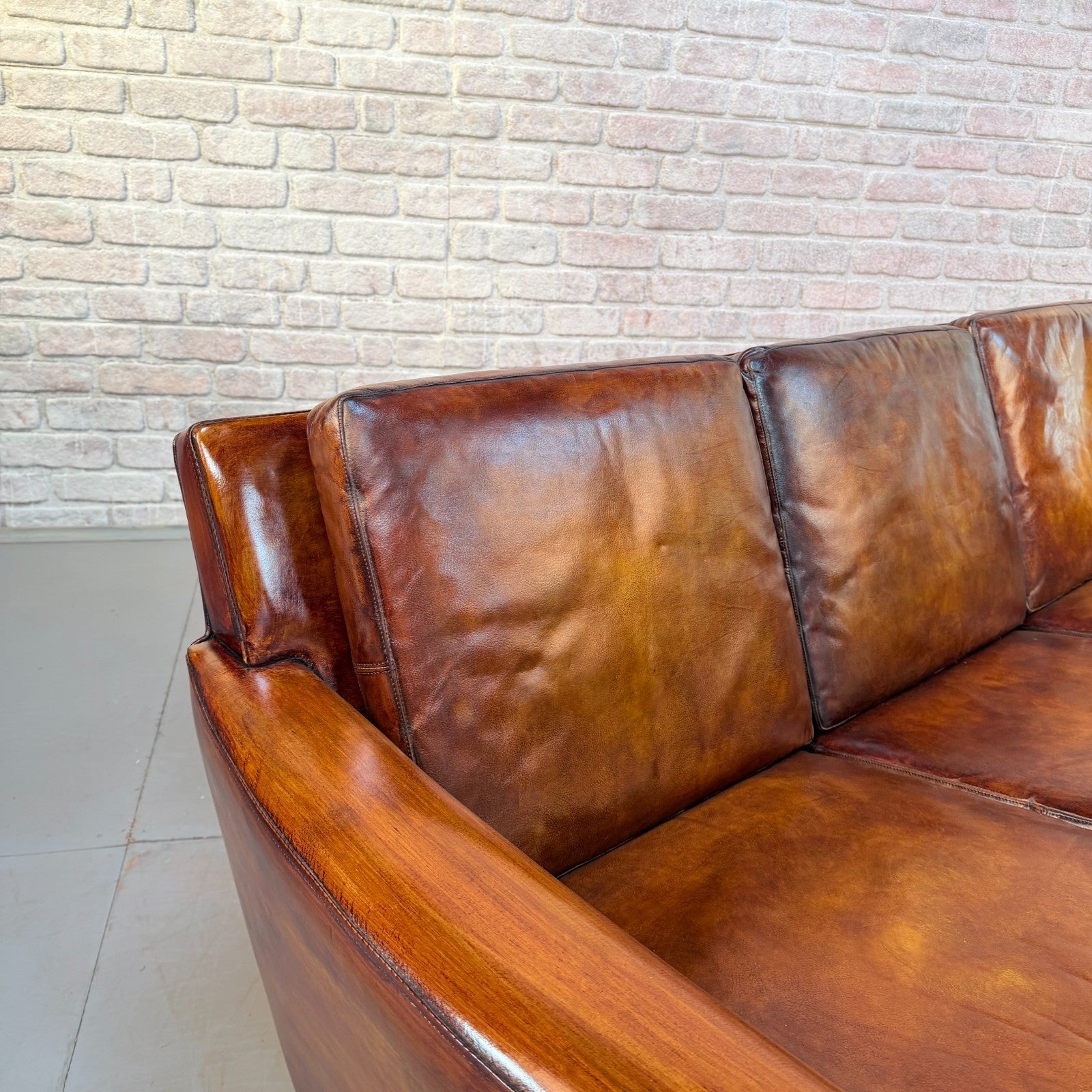 Vintage 1970s Danish George Thams Tan Hand-Dyed Leather Four Seater Sofa