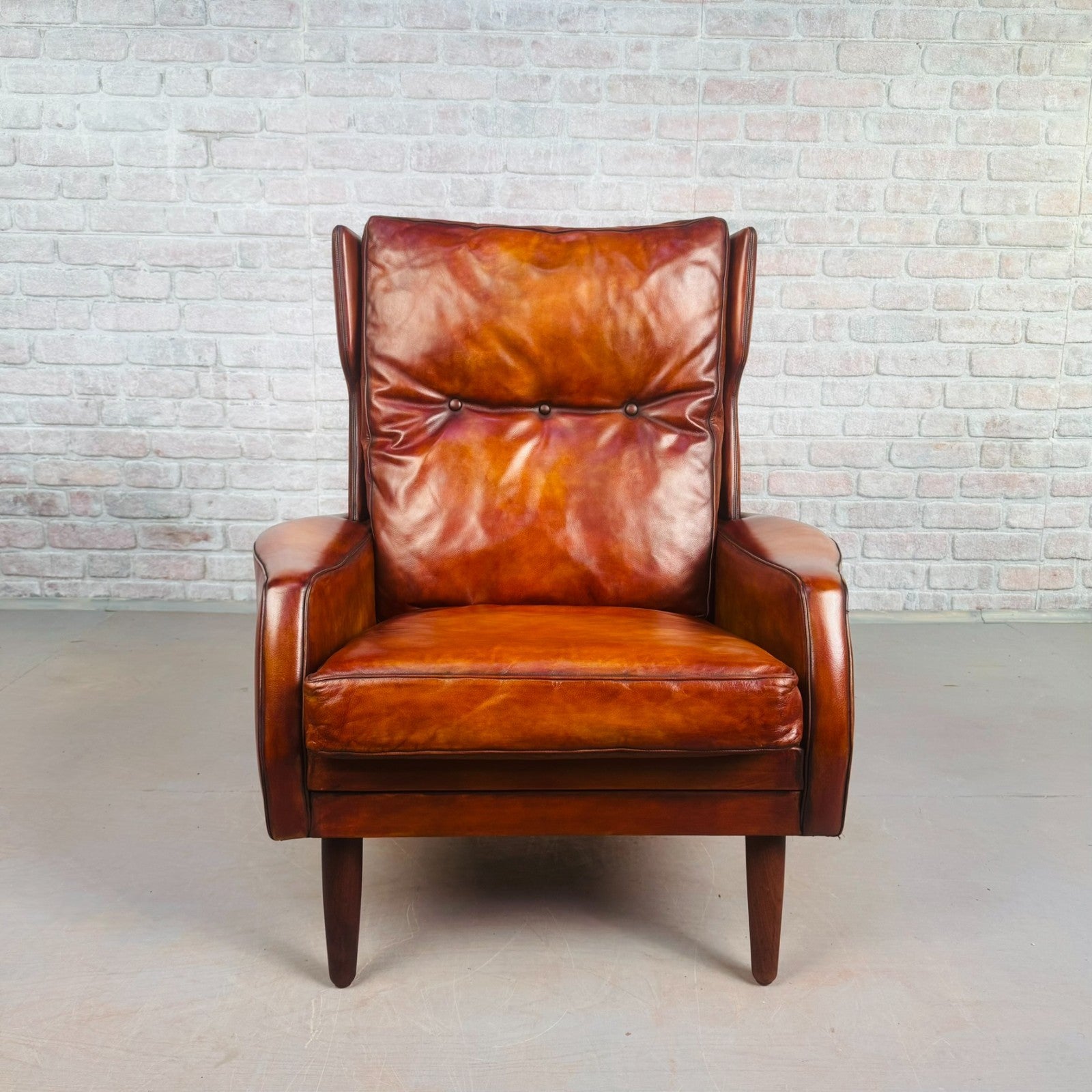 Vintage Danish Cognac Leather High Back Armchair by Skippers