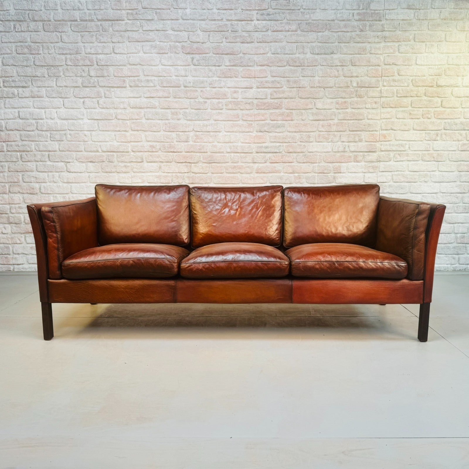 Vintage 1970s Danish Tan Leather Three Seater Sofa