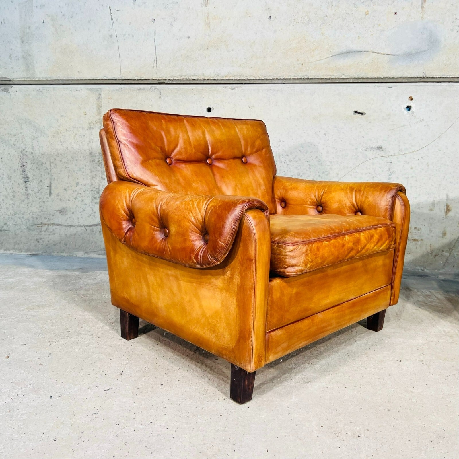 Pair of Vintage Danish 1970s Light Tan Leather Armchairs