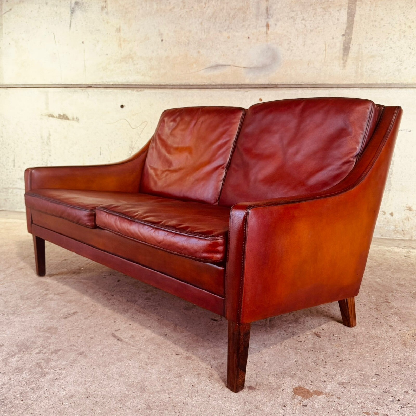 Vintage 1960s Danish Rud Thygesen Cognac Leather 2 Seater Sofa