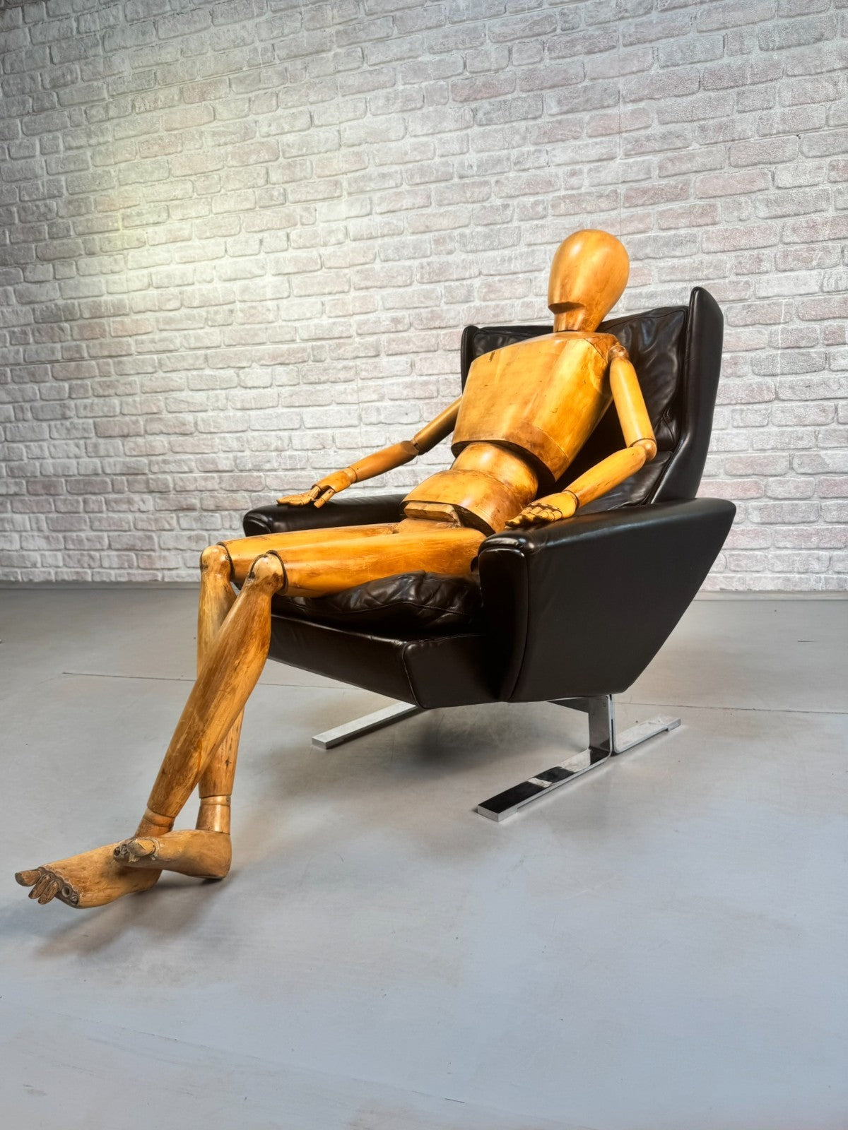 Vintage Georg Thams Black Leather Lounge Chairs for Vejen Polstermøbelfabrik