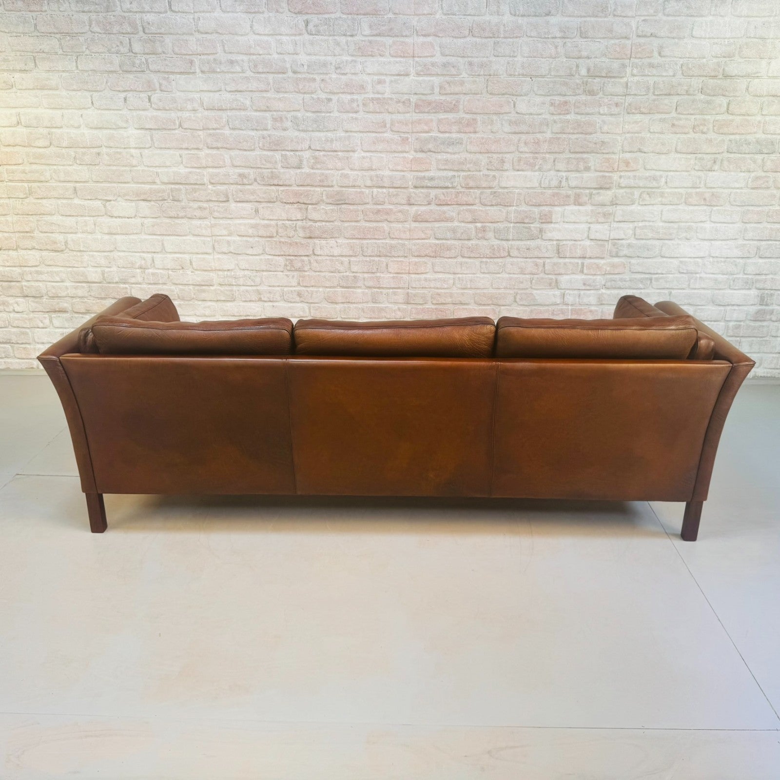 Vintage 1970s Mogens Hansen Danish Three Seater Tan Leather Sofa