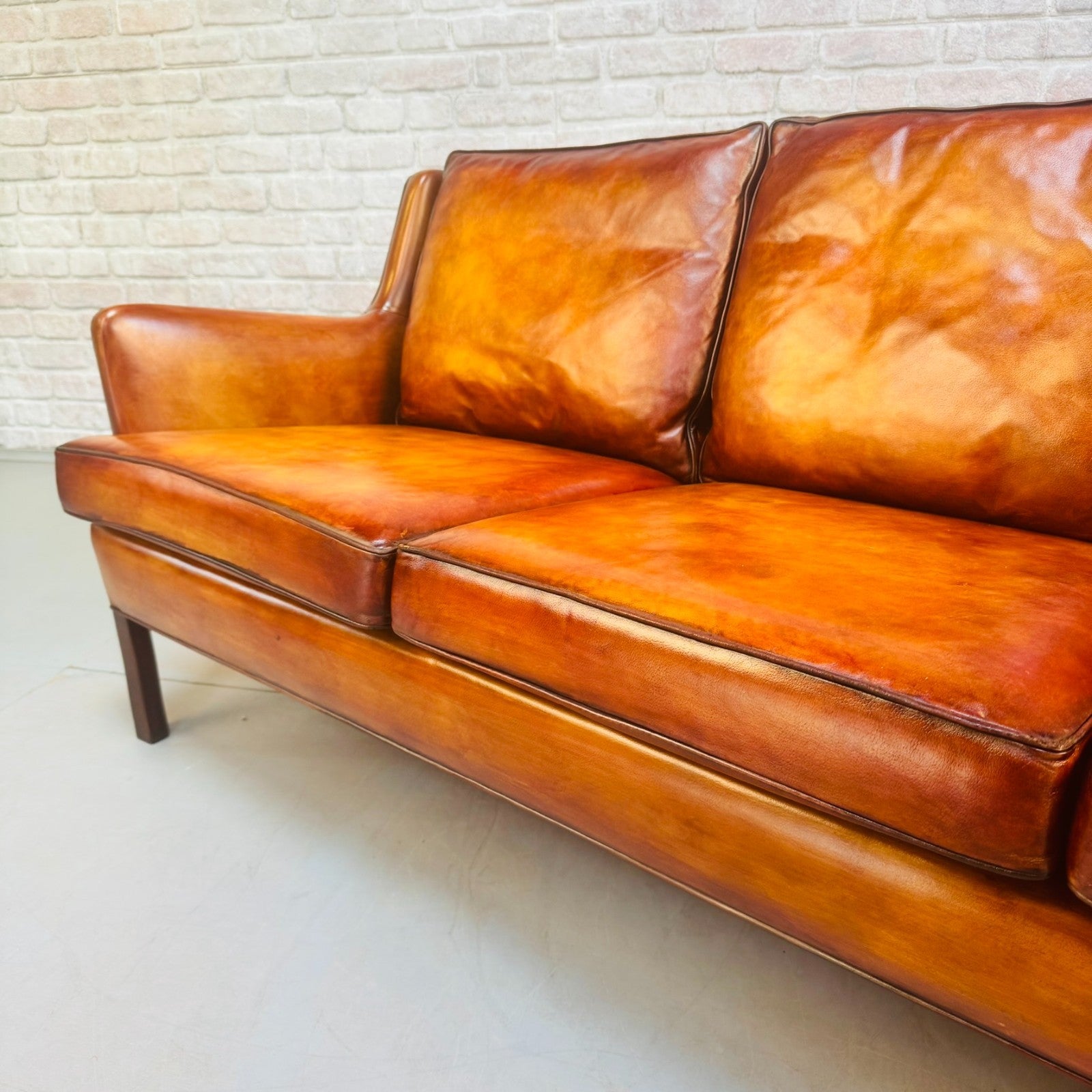 Vintage Danish Three Seater Tan Leather Sofa