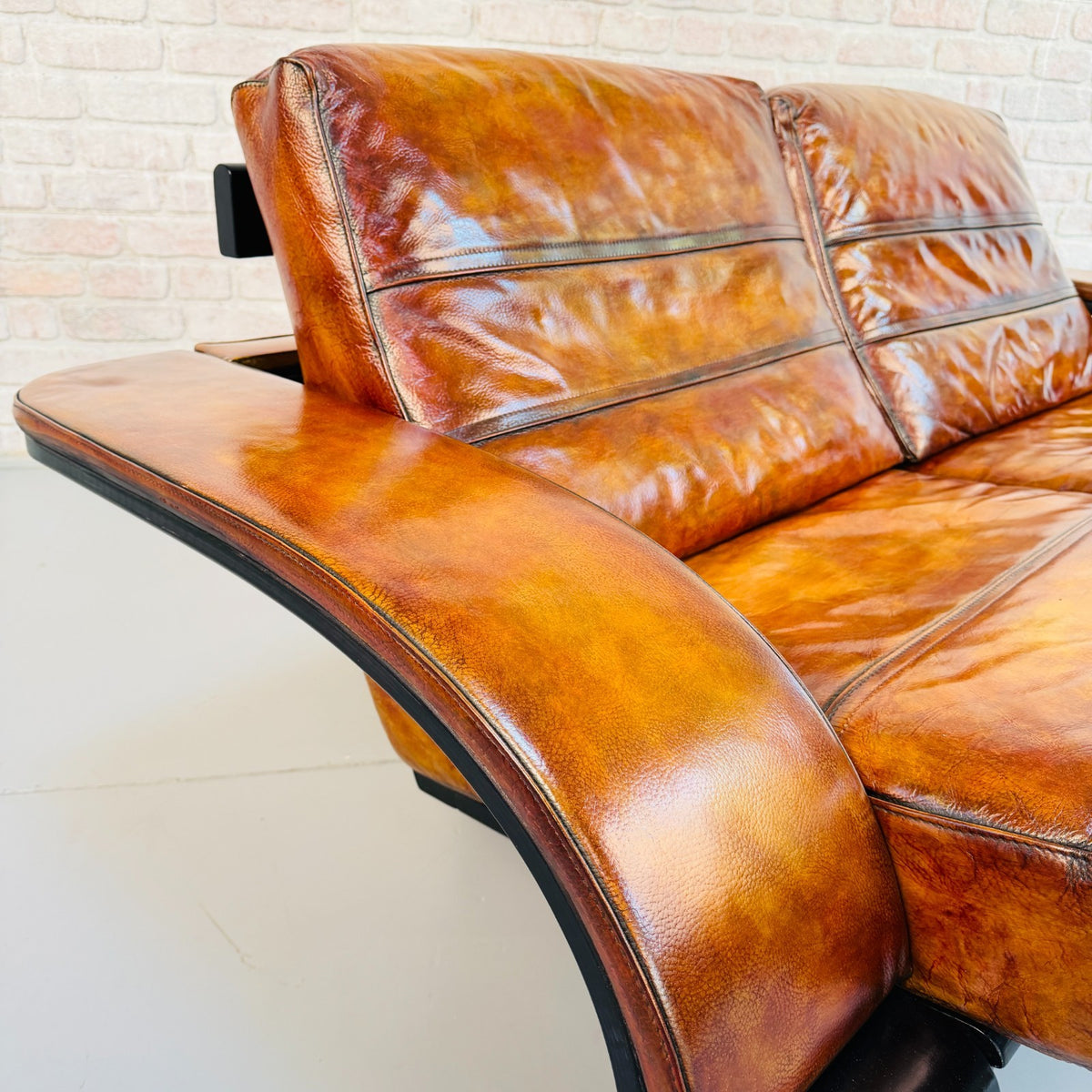 Vintage Ake Fribytter Kroken Tan Leather 2 Seater Sofa Nelo Sweden