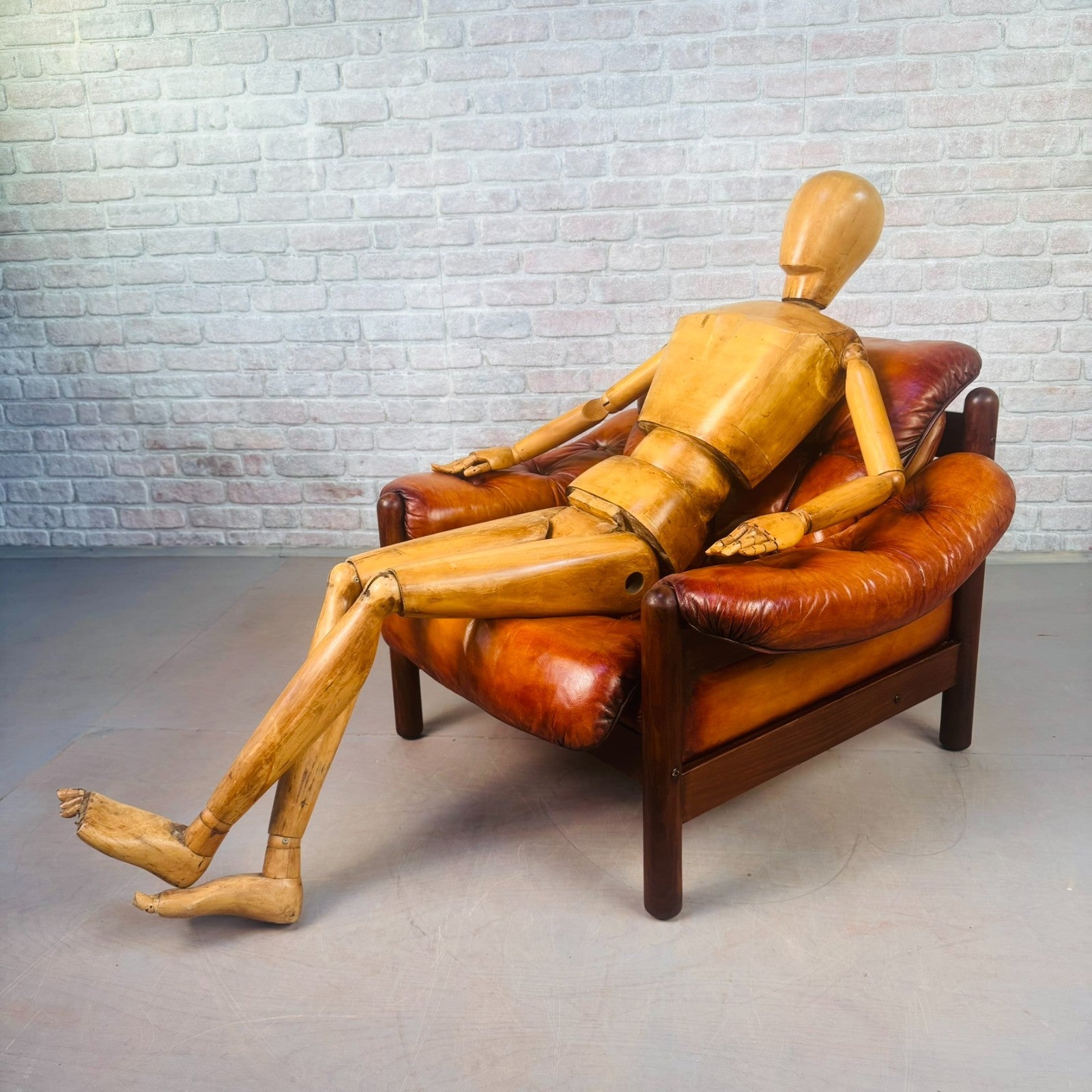 Vintage Swedish Cognac Leather Armchair Mid Century Scandinavian Lounge Chair