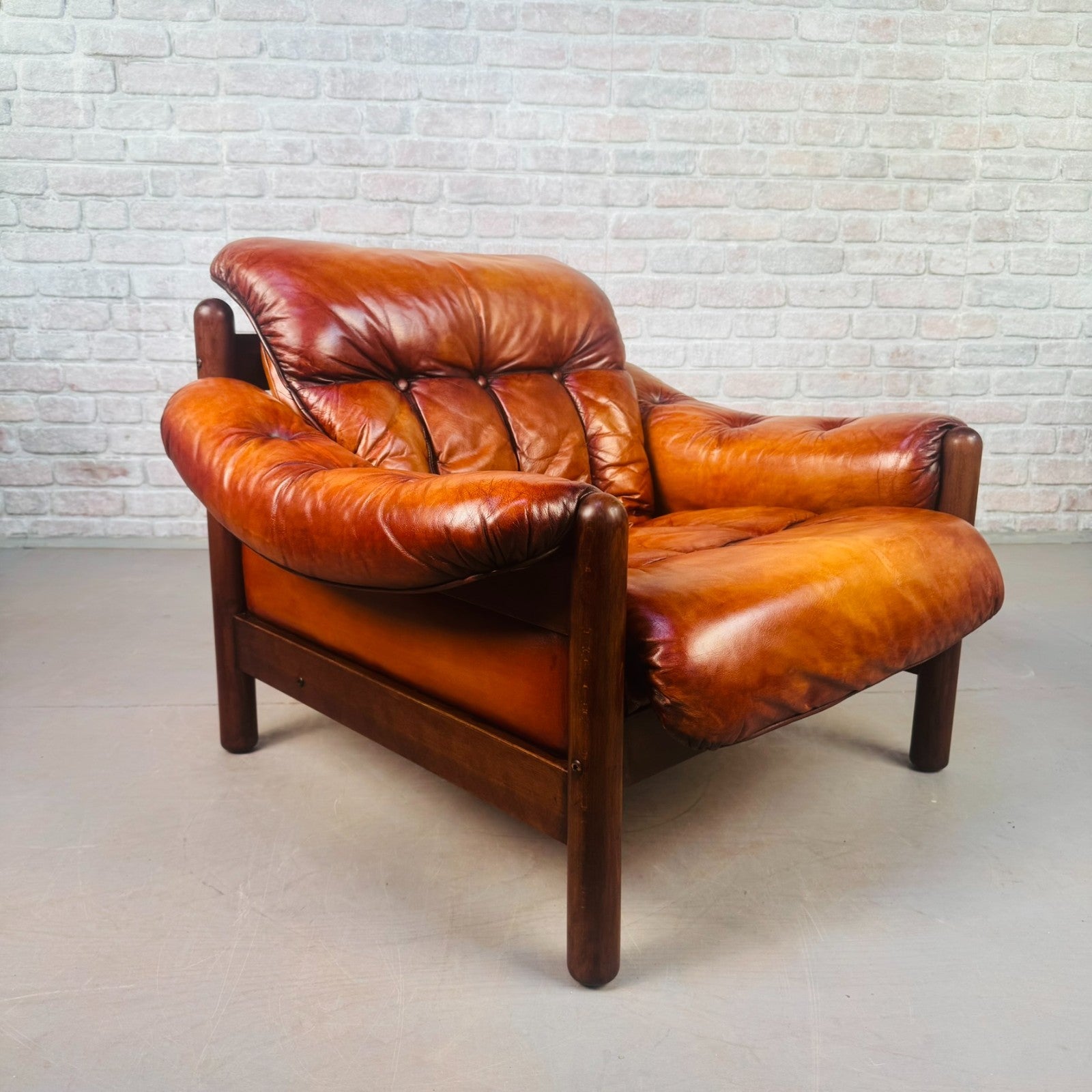 Vintage Swedish Cognac Leather Armchair Mid Century Scandinavian Lounge Chair