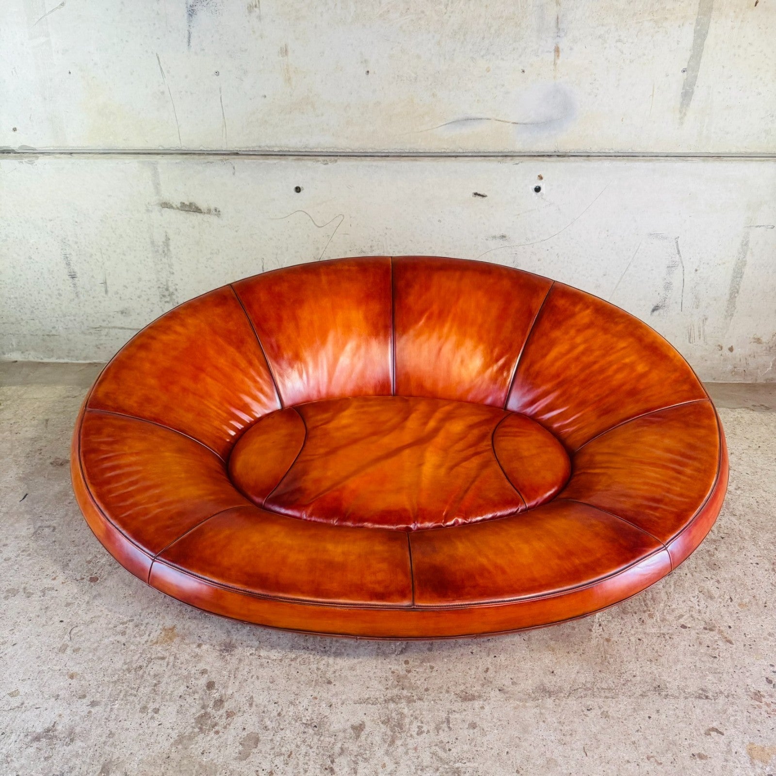 DS-152 Oval Swiss De Sede Two-Seater Tan Leather Sofa - Circa 2000