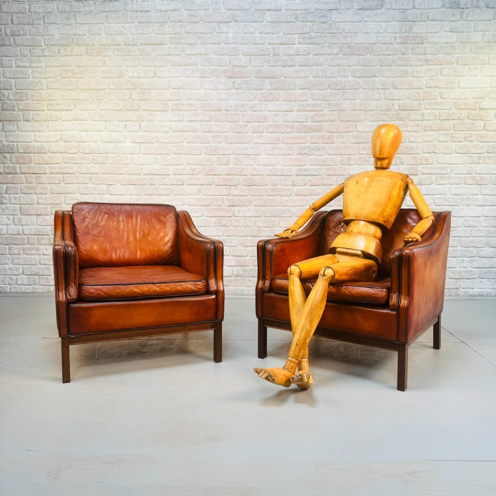 1970s Danish Pair of Tan Leather Armchairs