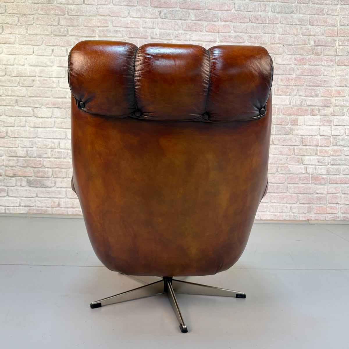 Vintage Danish Tan Leather Swivel Armchair – Hand Dyed Beautiful Patina