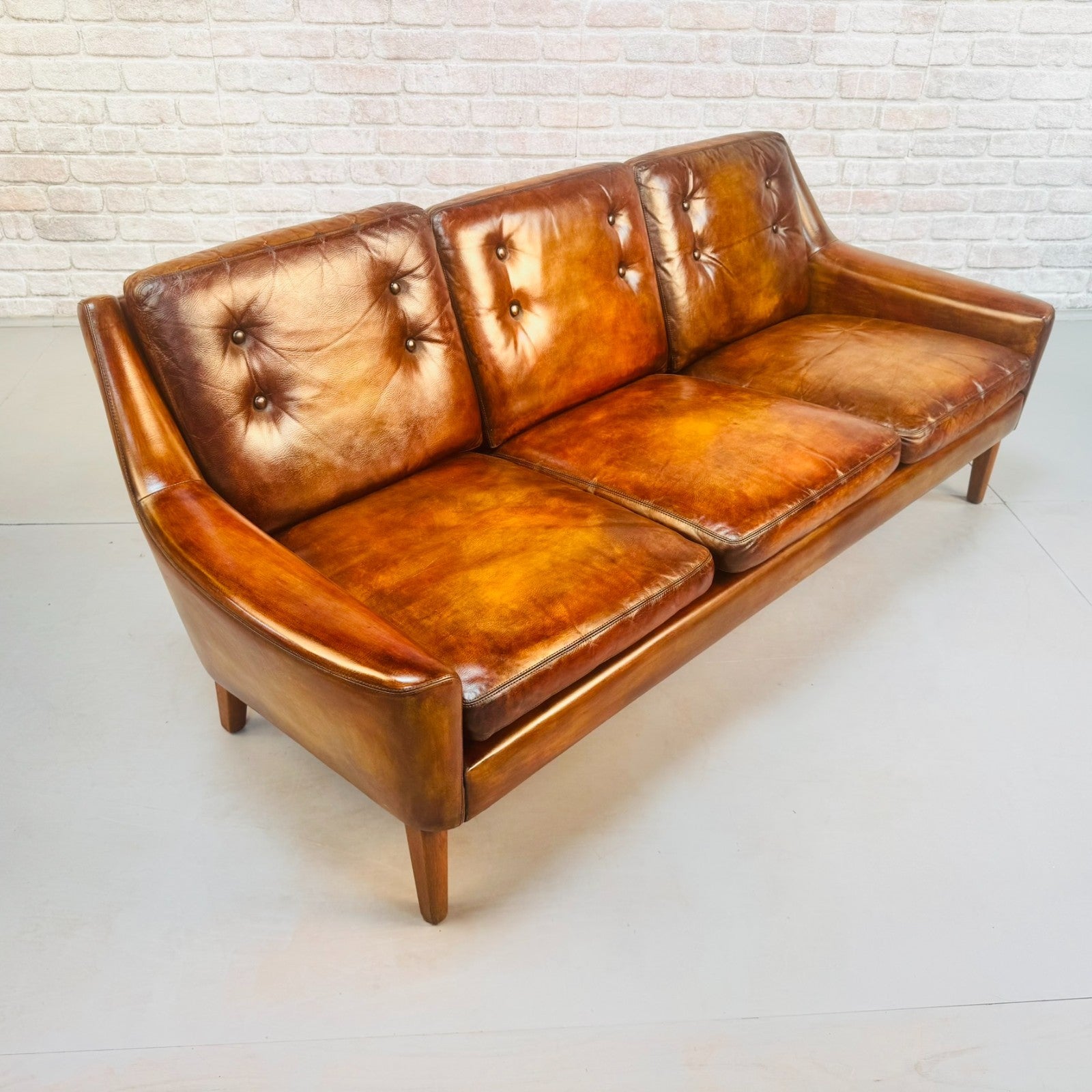 Vintage 1960s Ulferts Tibro Swedish Leather Sofa – Tan Leather #A498