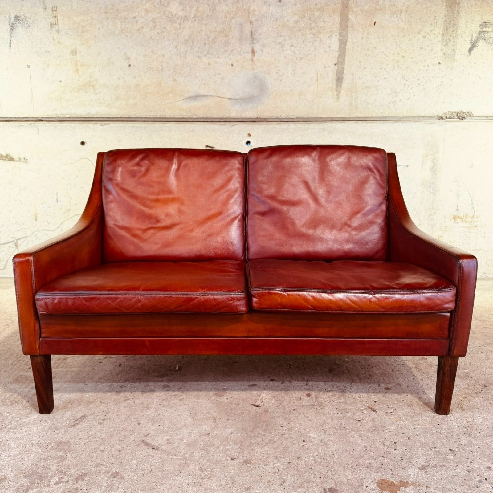 Vintage 1960s Danish Rud Thygesen Cognac Leather 2 Seater Sofa