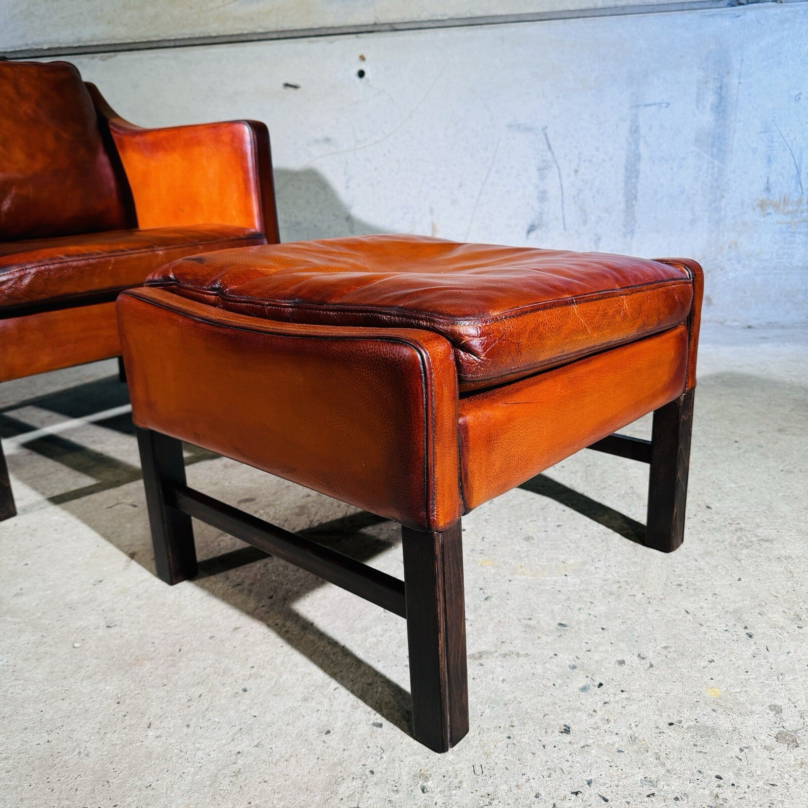 Fantastic 1970s Vintage Danish Cognac Leather Armchair & Footstool