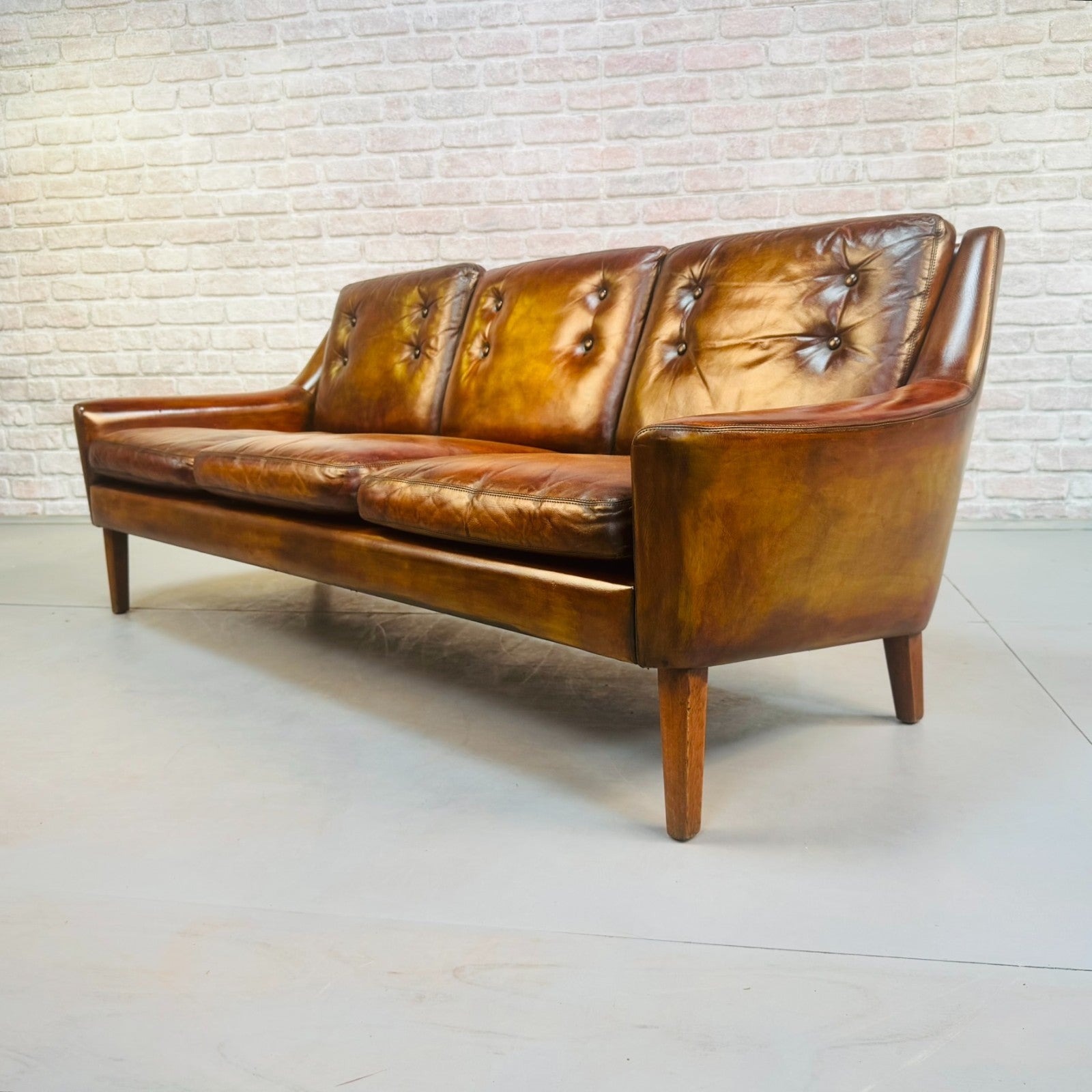 Vintage 1960s Ulferts Tibro Swedish Leather Sofa – Tan Leather #A498