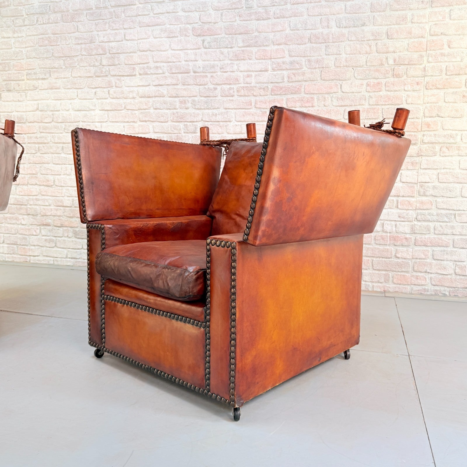 Vintage 1930s Knole Drop End Tan Leather Sofa & Armchairs Suite Antique