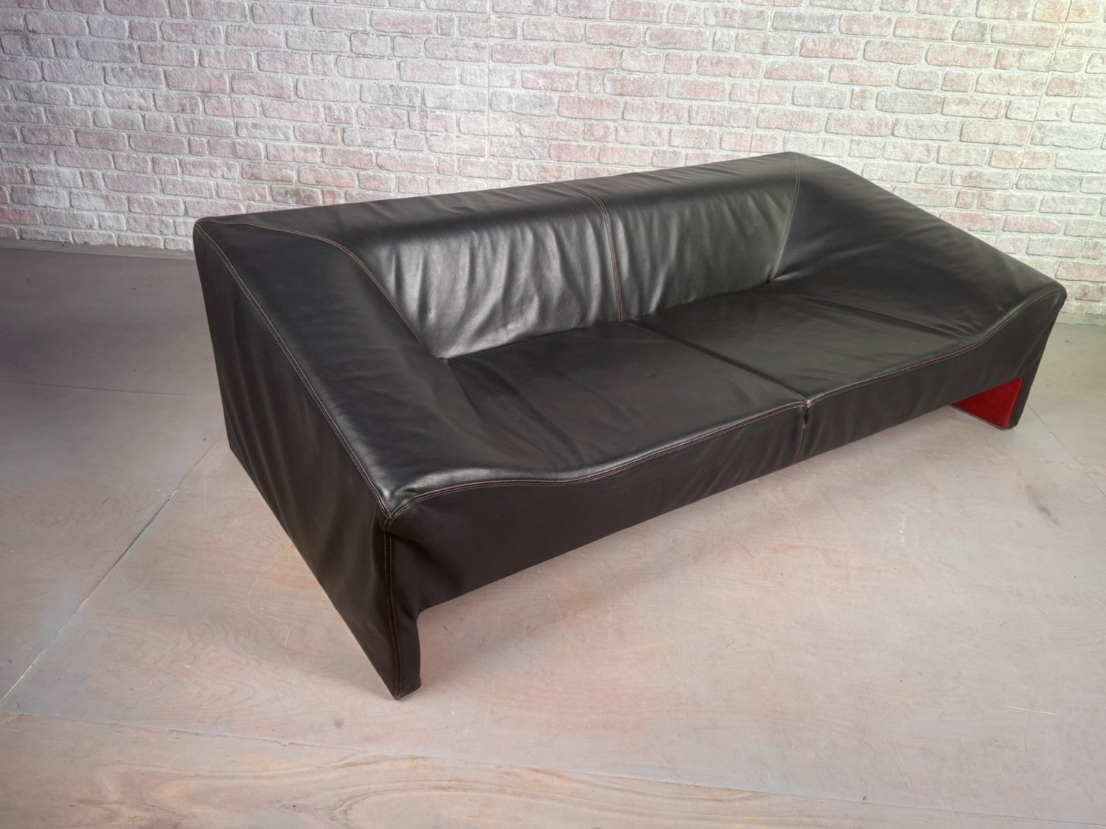Black Leather Three-Seater Malmo Sofa Designed by Patricia Urquiola for Moroso