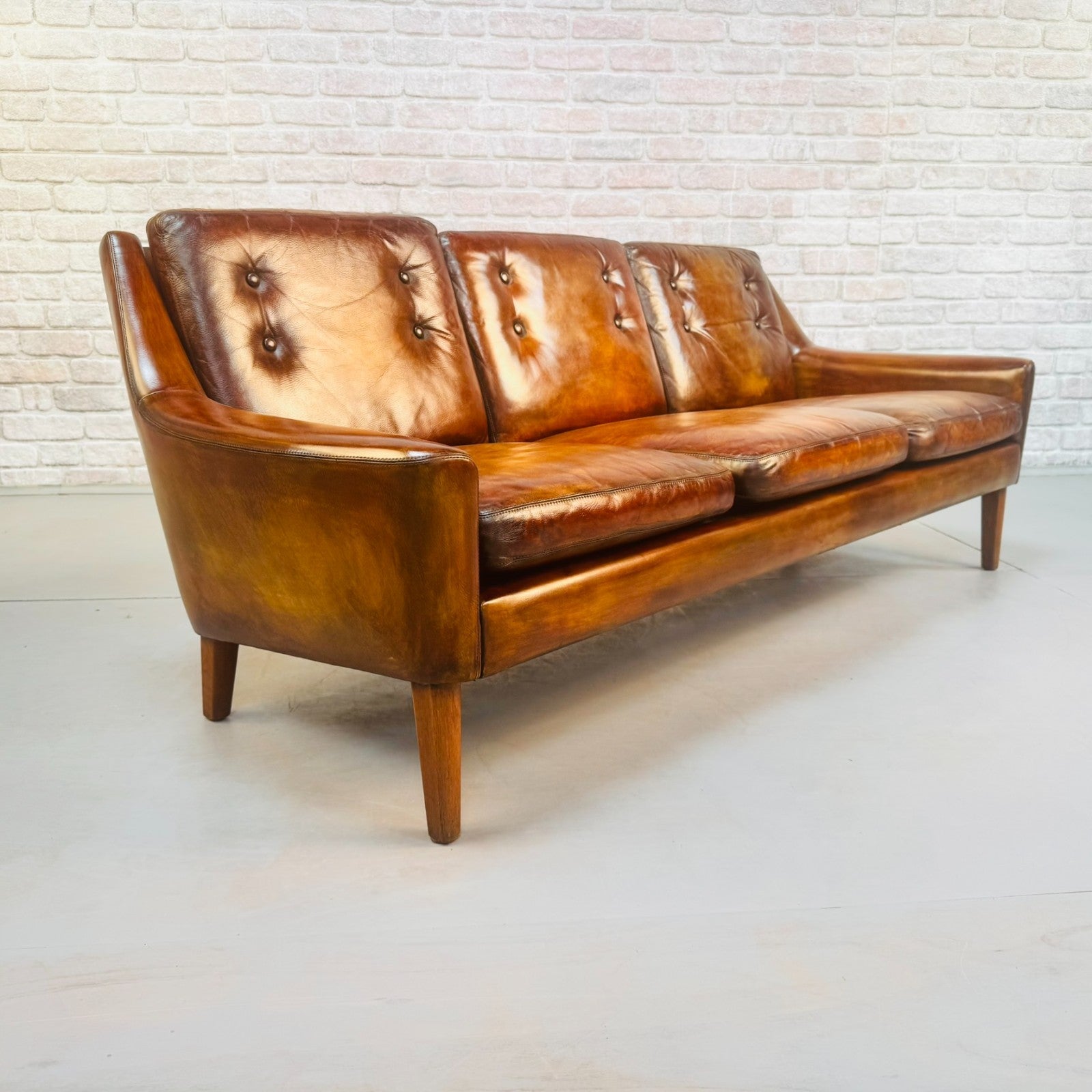 Vintage 1960s Ulferts Tibro Swedish Leather Sofa – Tan Leather #A498