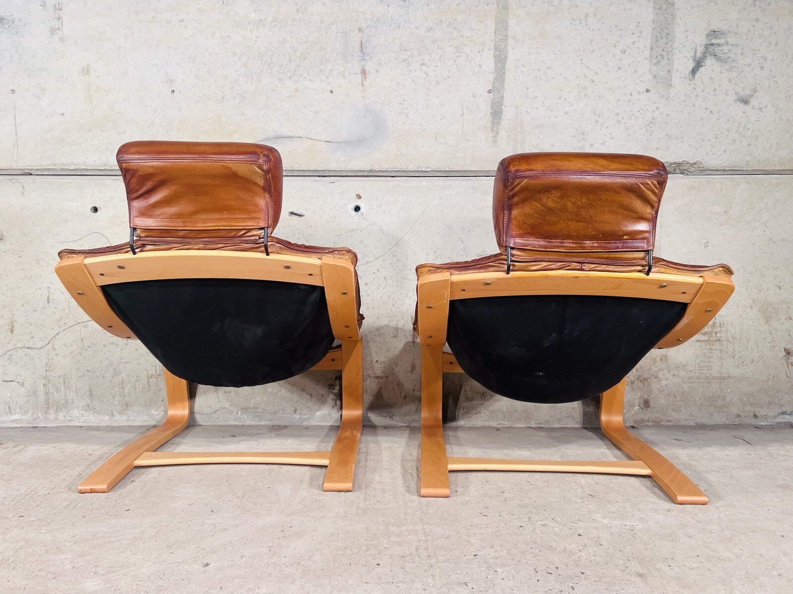 Vintage Danish Pair Of  Skippers Kroken Tan Leather Chairs