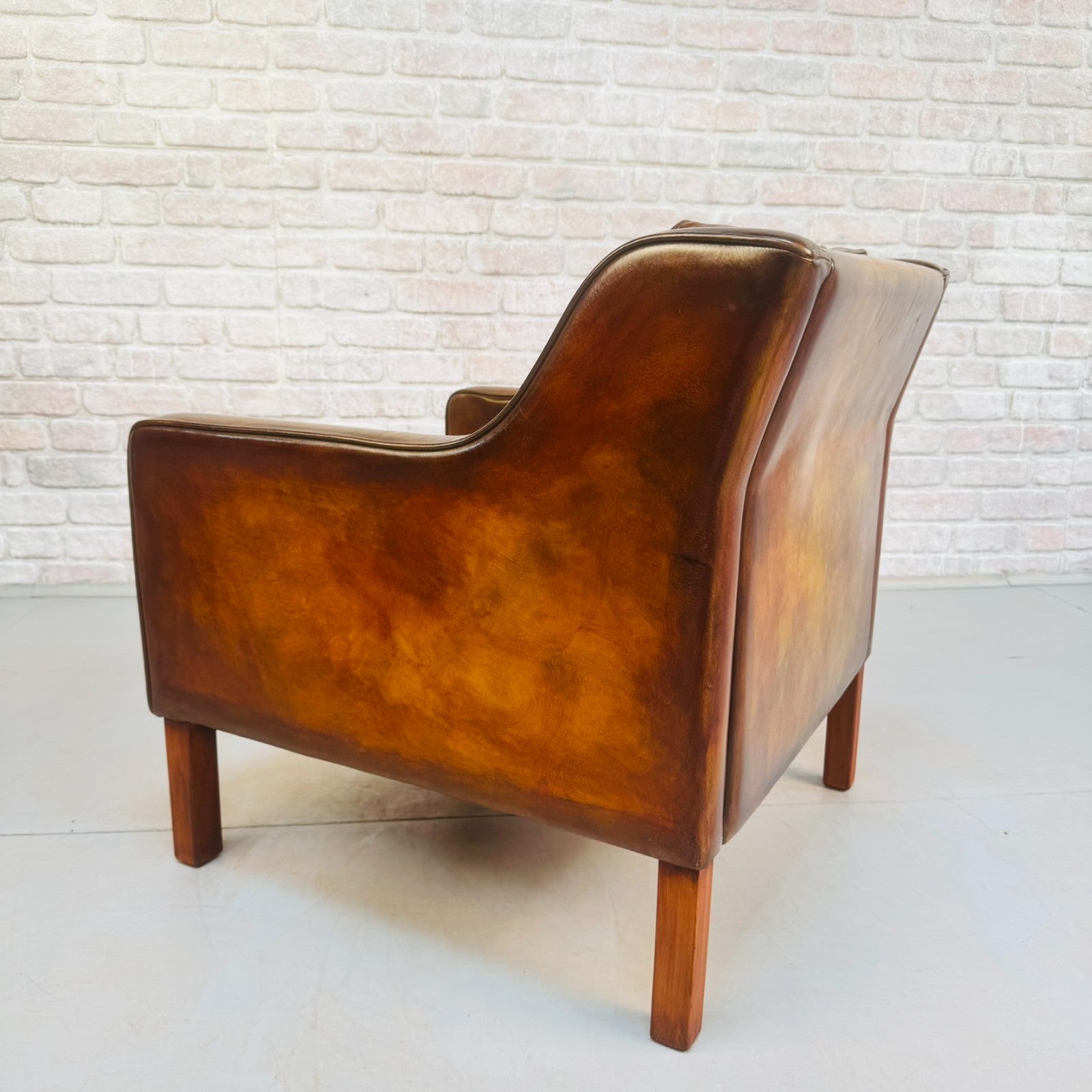 Vintage Danish Børge Mogensen Style Tan Leather Armchair & Footstool