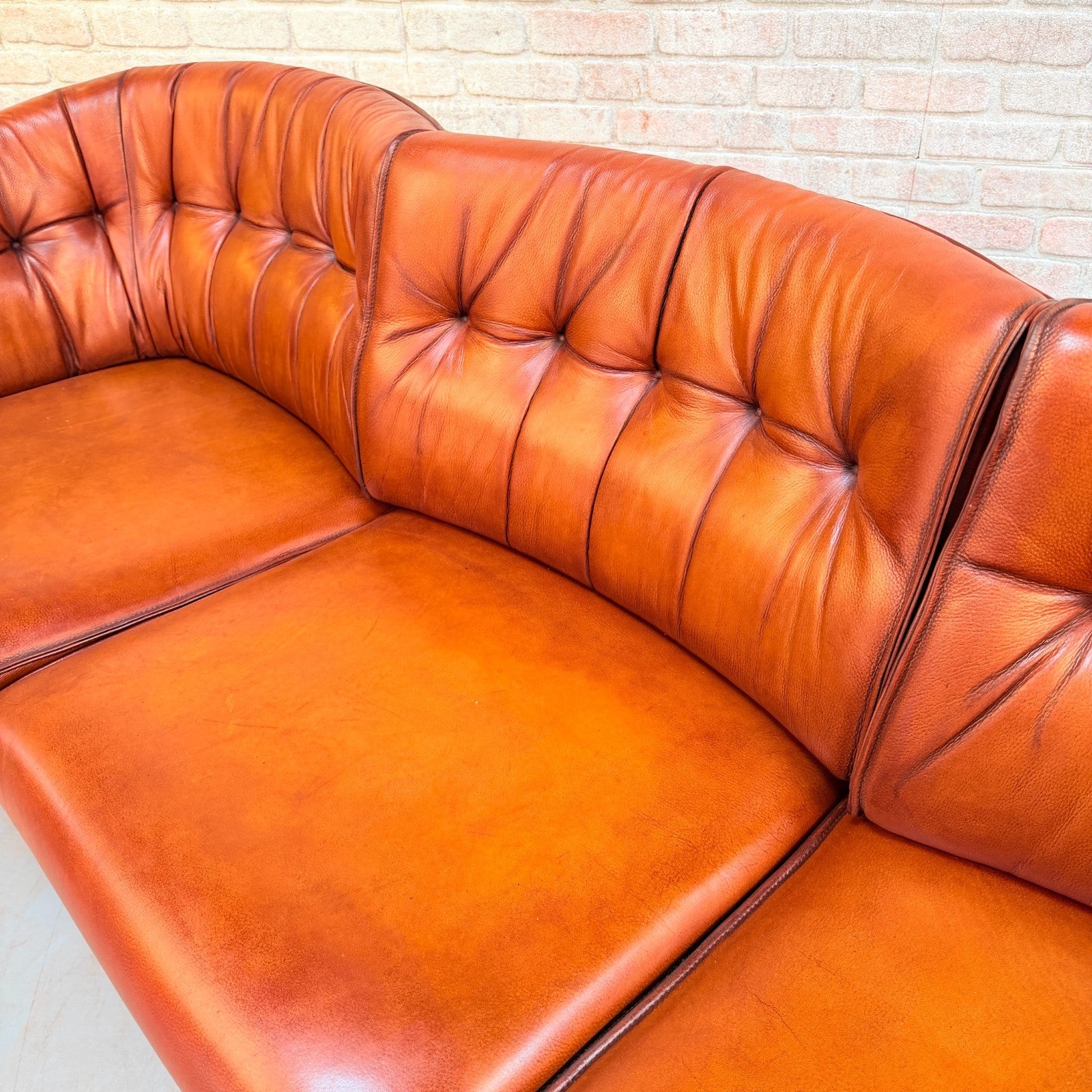 Vintage Arne Vodder Nielaus Møbler Danish Cognac Leather 3 Seater Sofa