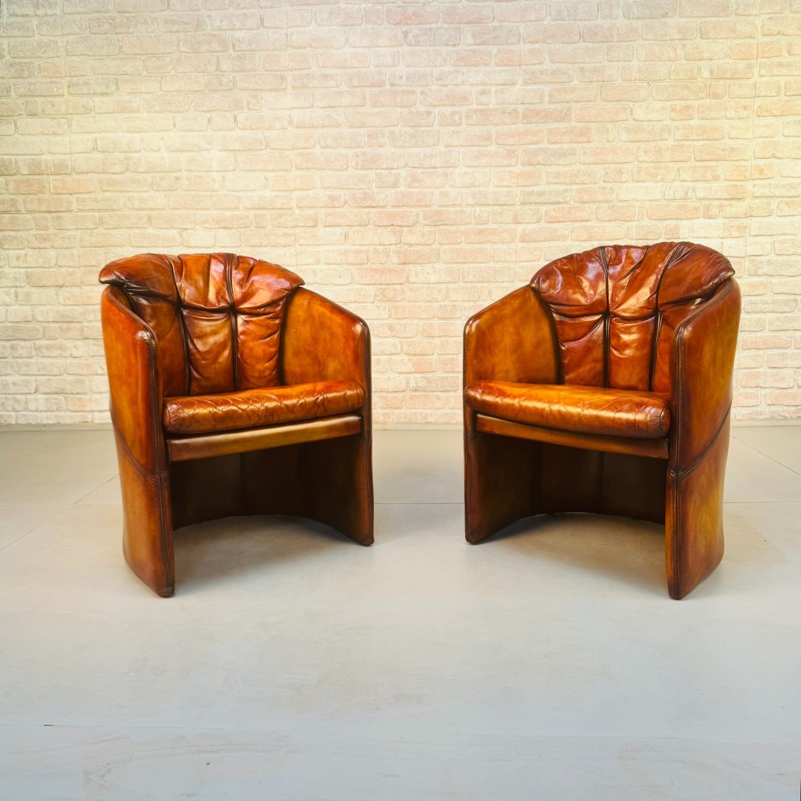 Pair of Vintage Danish Stouby Tub Chairs | Hand Dyed Tan Leather
