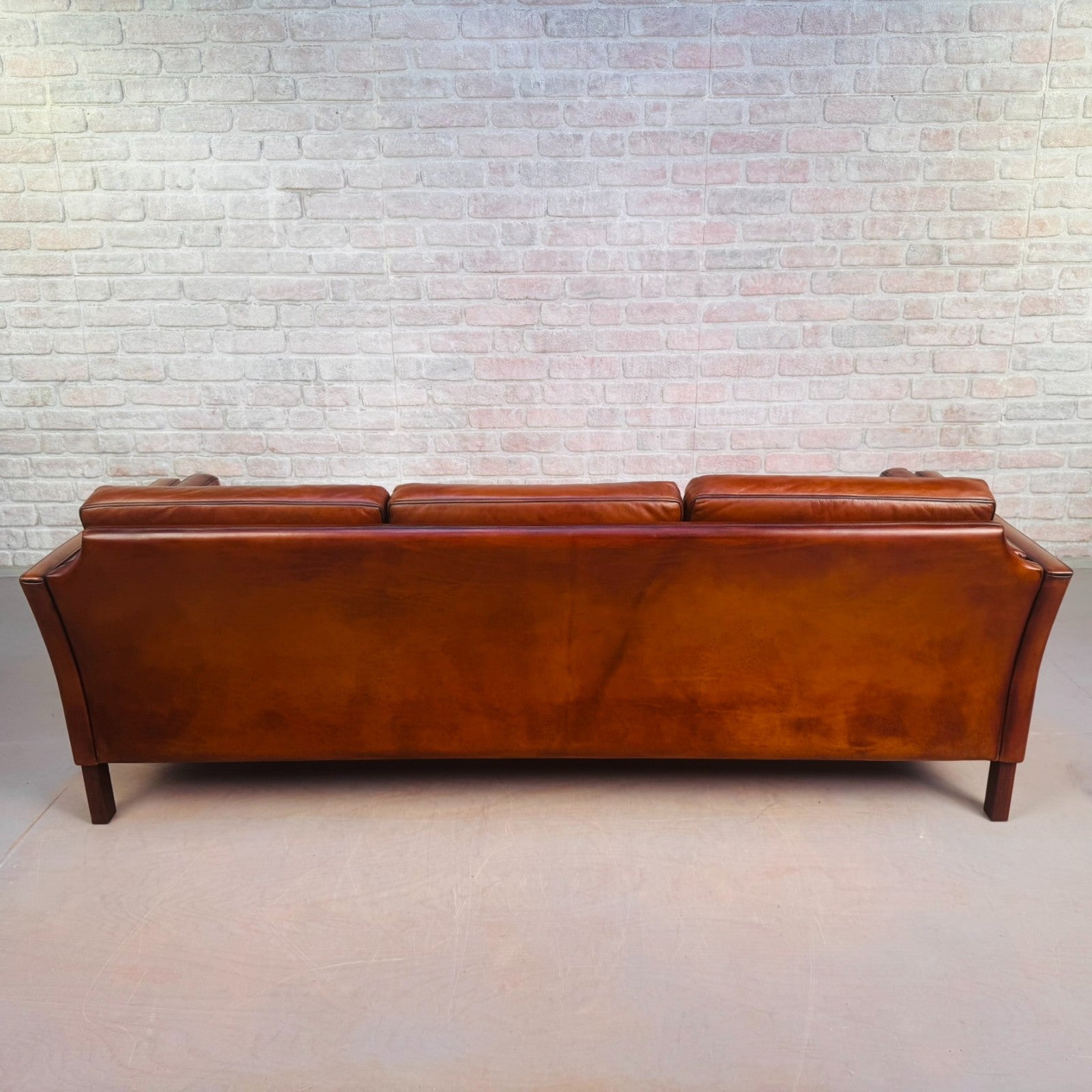Elegant Vintage Danish 1970s Mogens Hansen Three Seater Tan Leather Sofa