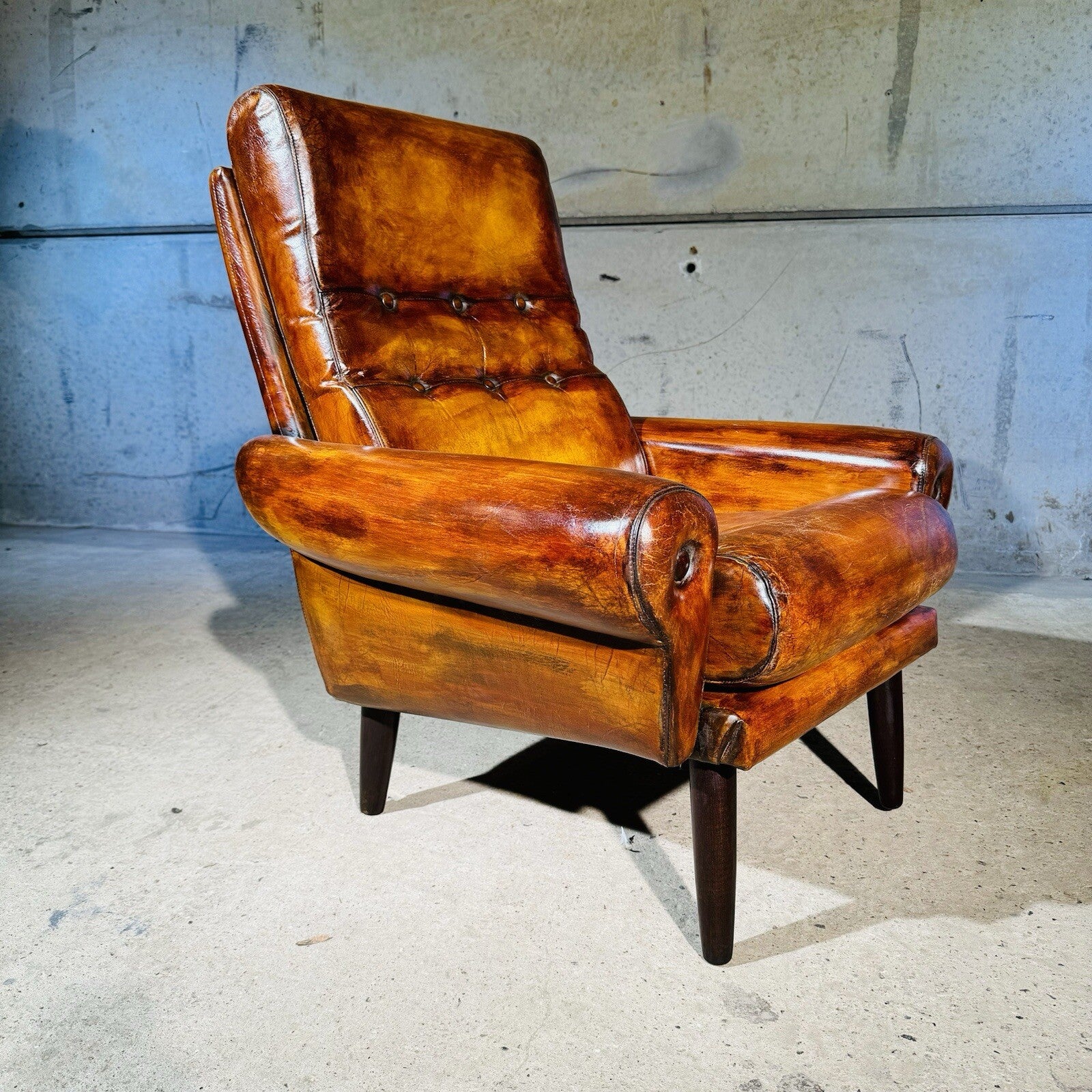 Vintage Danish Leather Armchair - Neat Proportions, Vibrant Light Tan