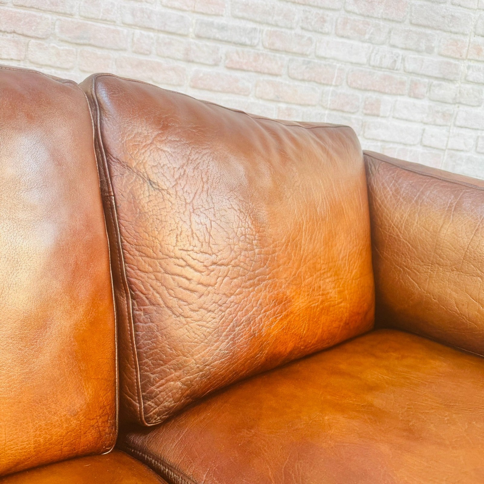 Vintage 1970s Mogens Hansen Danish Three Seater Tan Leather Sofa