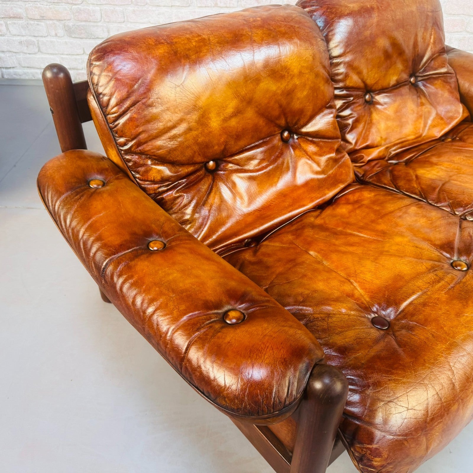 Vintage 1970s Swedish Arne Norell Two-Seater Sofa & Chair Tan Leather Set