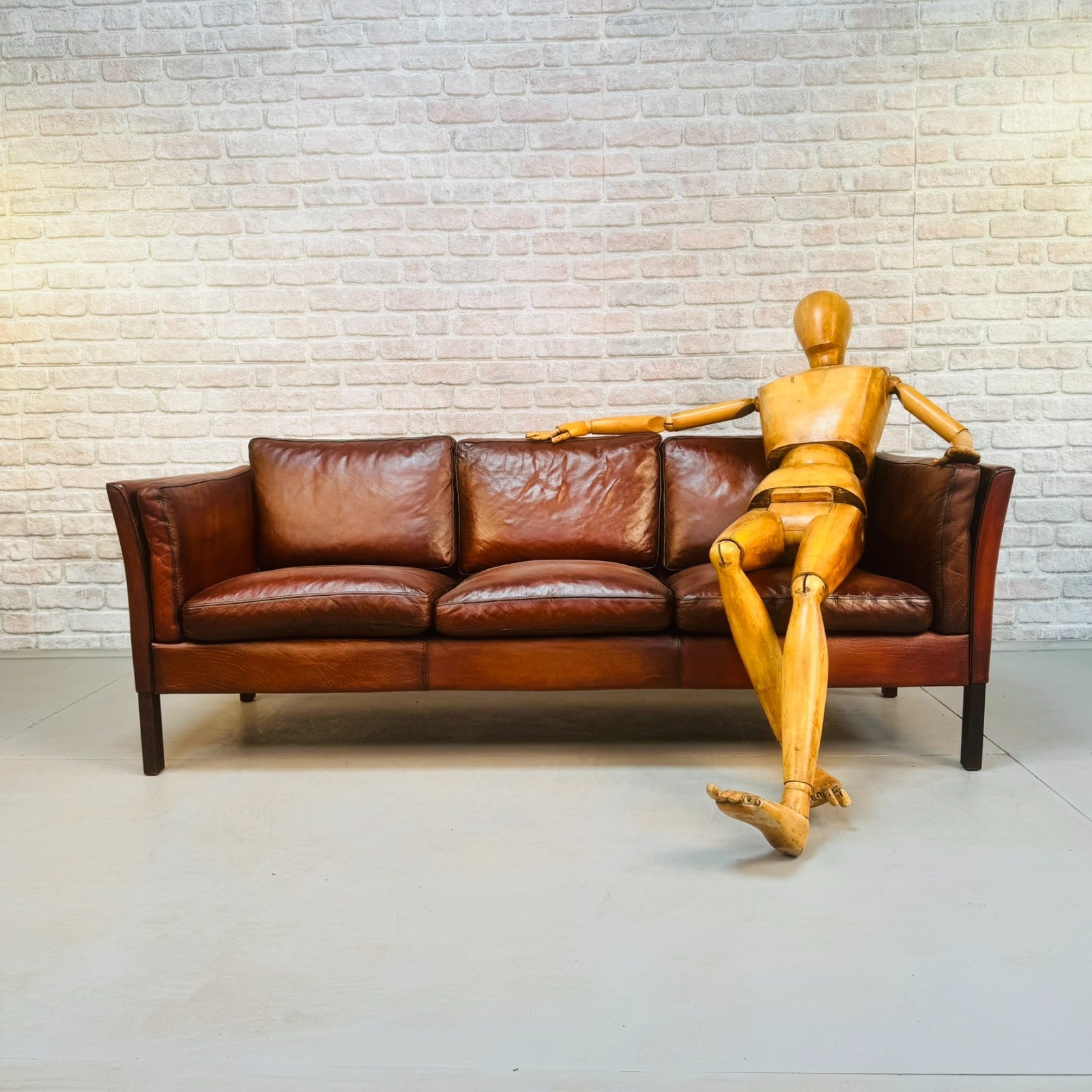 Vintage 1970s Danish Tan Leather Three Seater Sofa