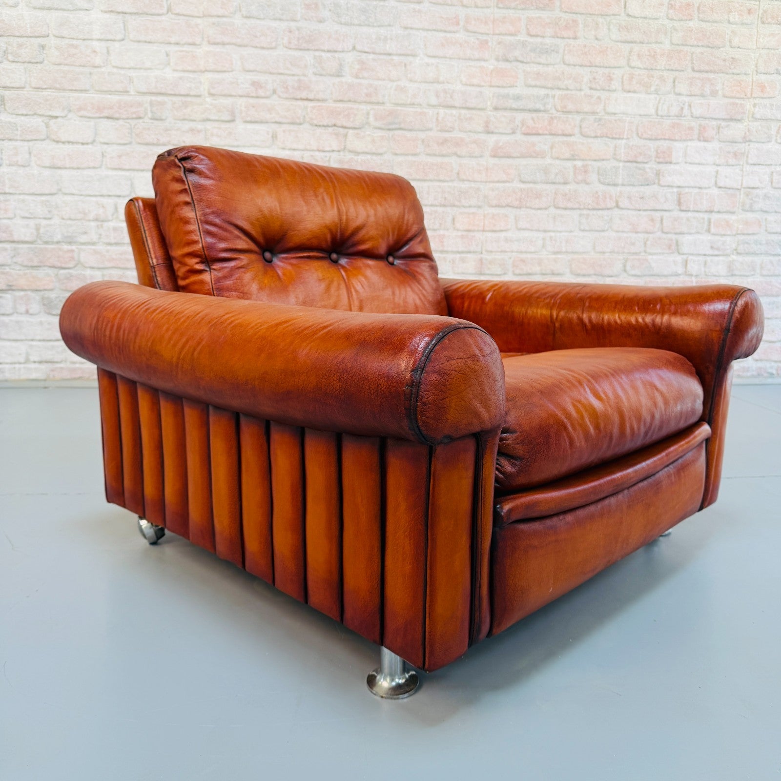 Vintage Danish Tan Leather Armchair – Hand Dyed